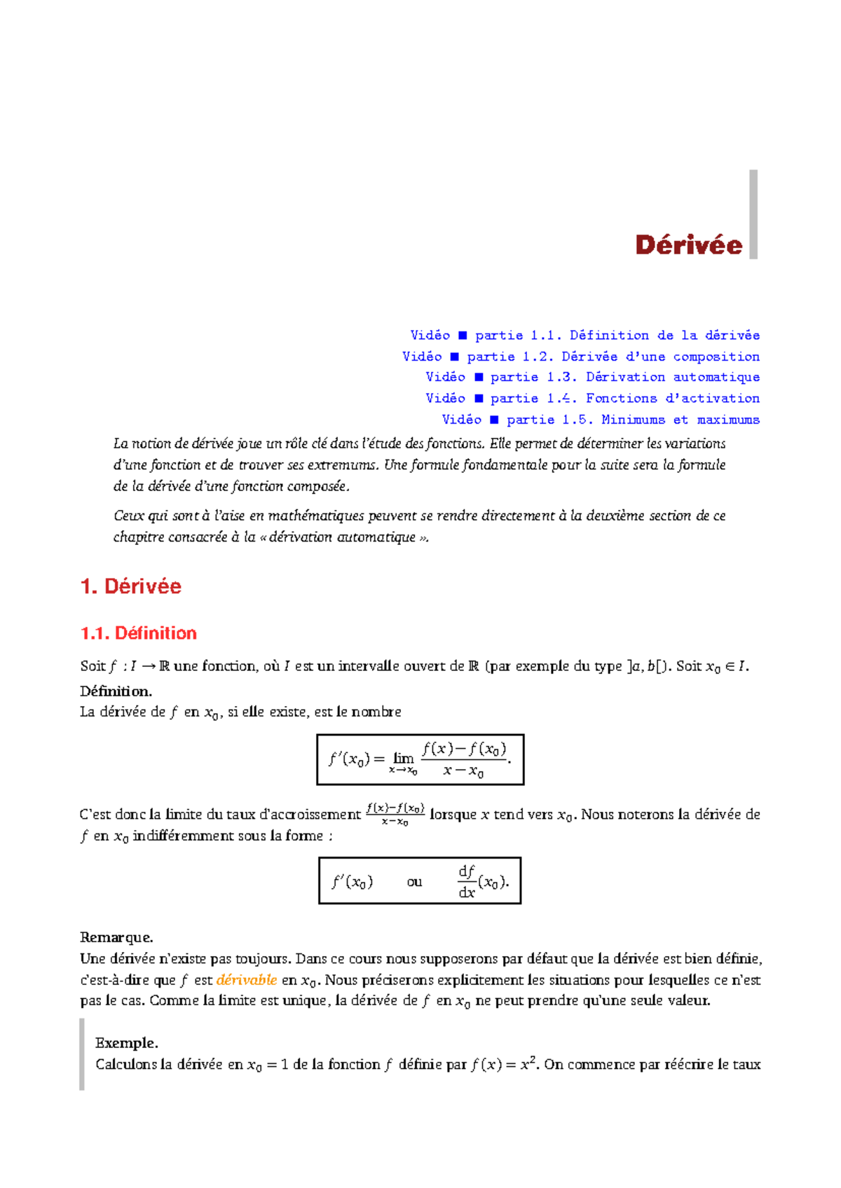 Derivee - Vidéo partie 1. Définition de la dérivée Vidéo partie 1 ...