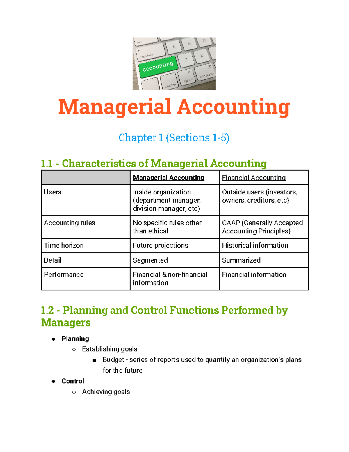 Managerial Accounting Ch 1 (Sections 1-5) - Managerial Accounting ...