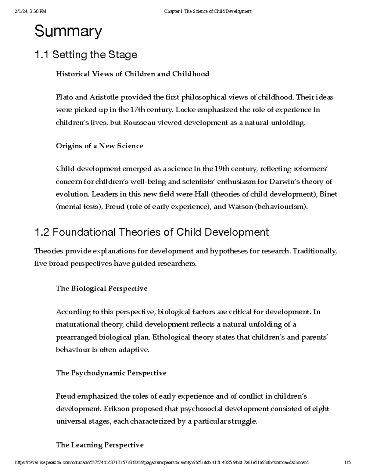 Chapter 1 The Science of Child Development - Summary 1 Setting the ...