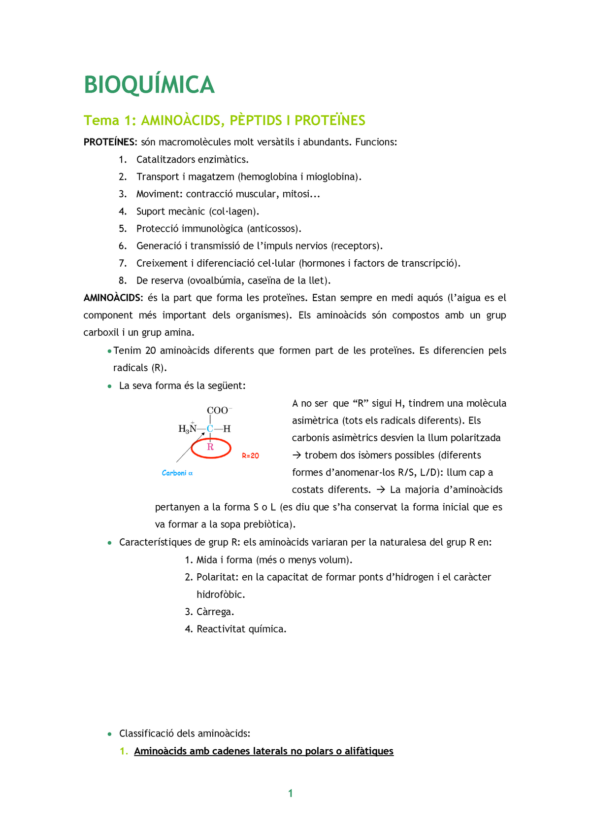 Apuntes Bioquímica Tema 1 I Molt I Abundants Funcions 1