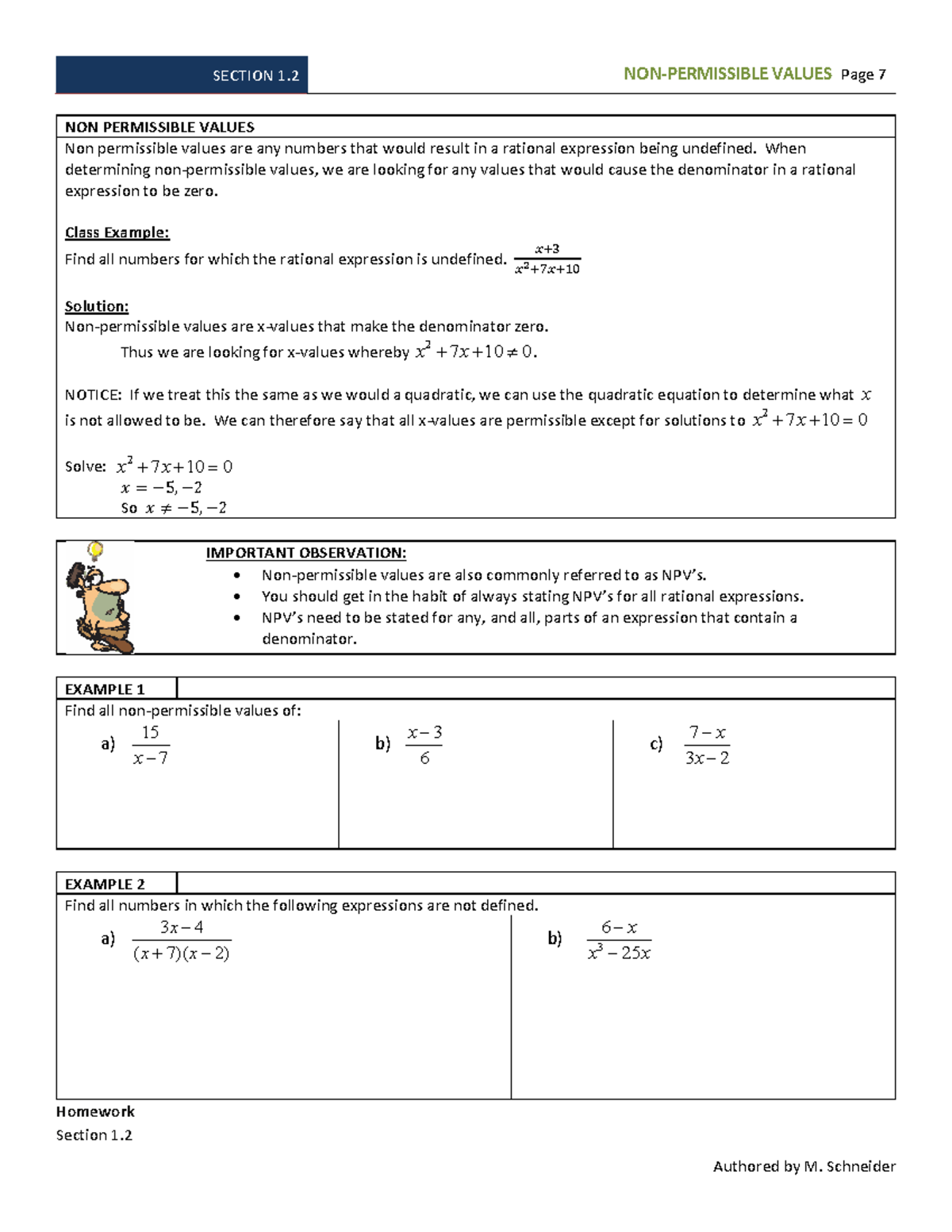 Math30-2notes - read - SECTION 1 NON-PERMISSIBLE VALUES Page 7 Authored ...