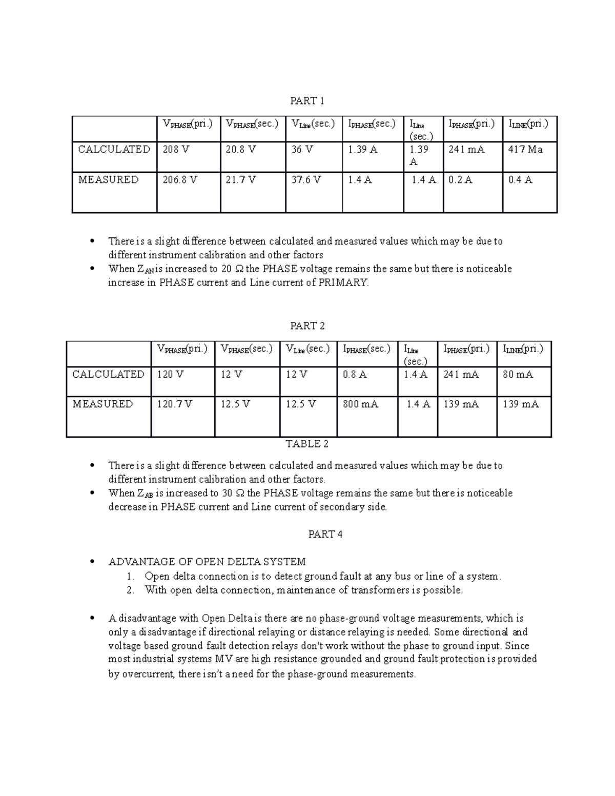 Tables - PART 1 VPHASE(pri.) VPHASE(sec.) VLine(sec.) IPHASE(sec ...