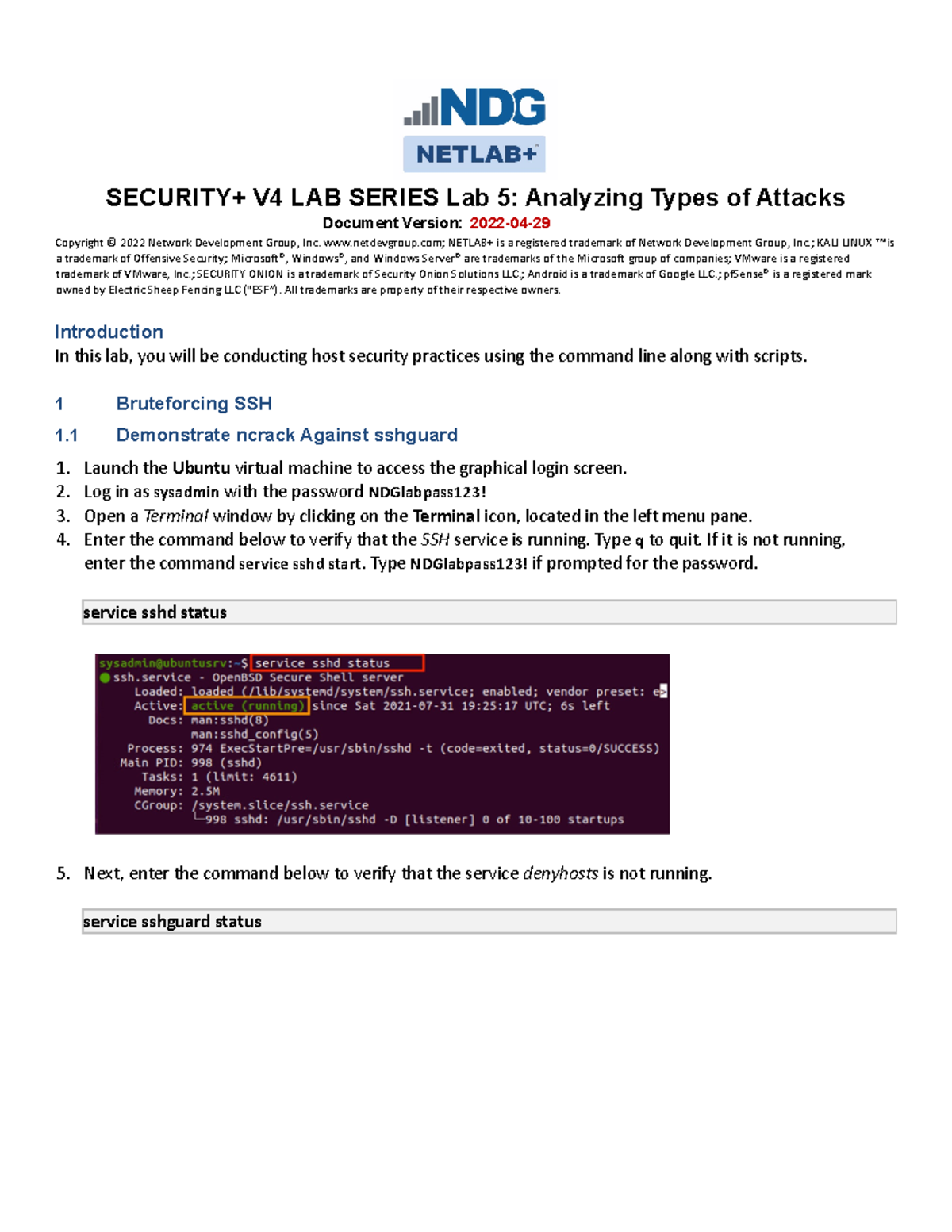 Net Lab 9.3 Analyzing Types of Attacks SECURITY+ V4 LAB SERIES Lab 5