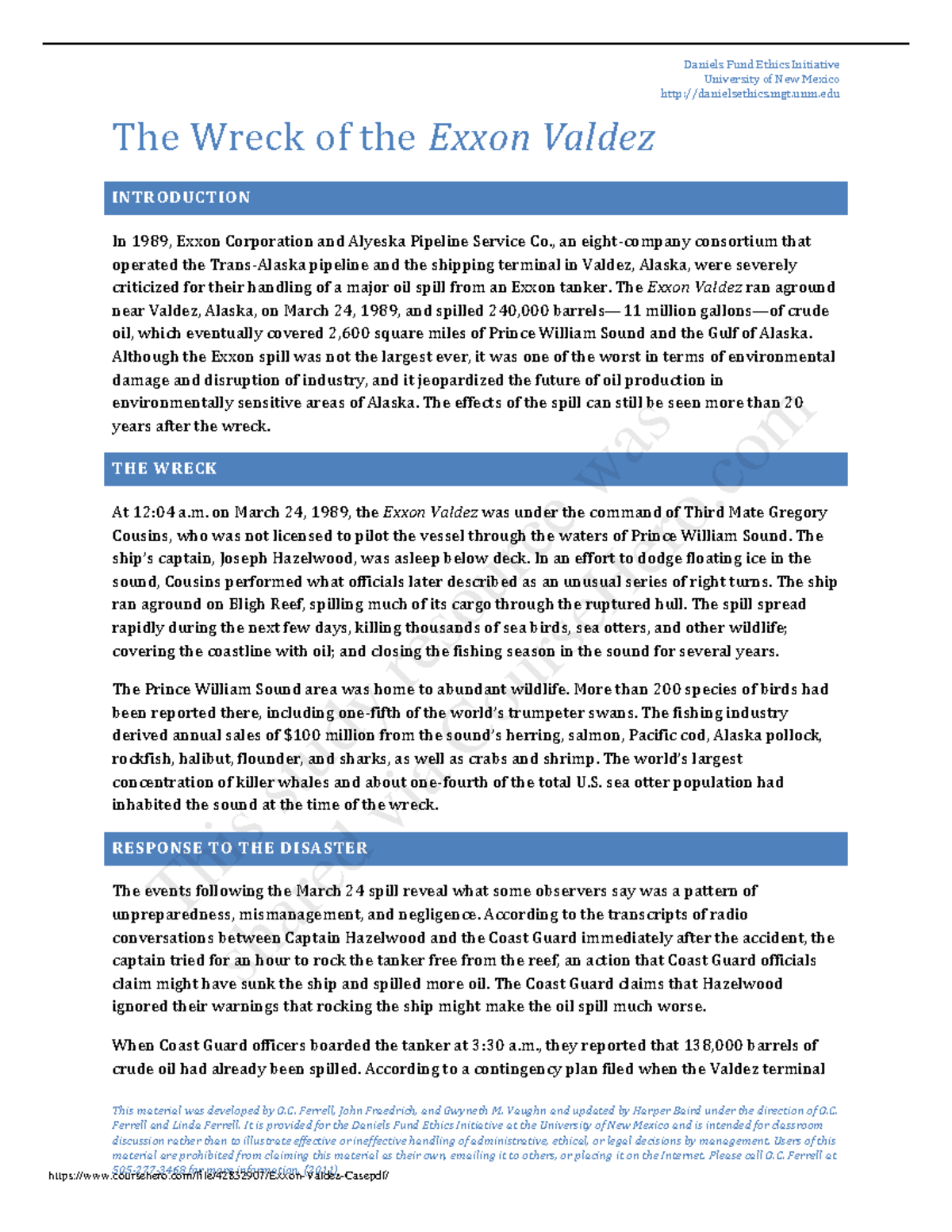 Exxon Valdez Case Case study of oil spill Daniels Fund Ethics