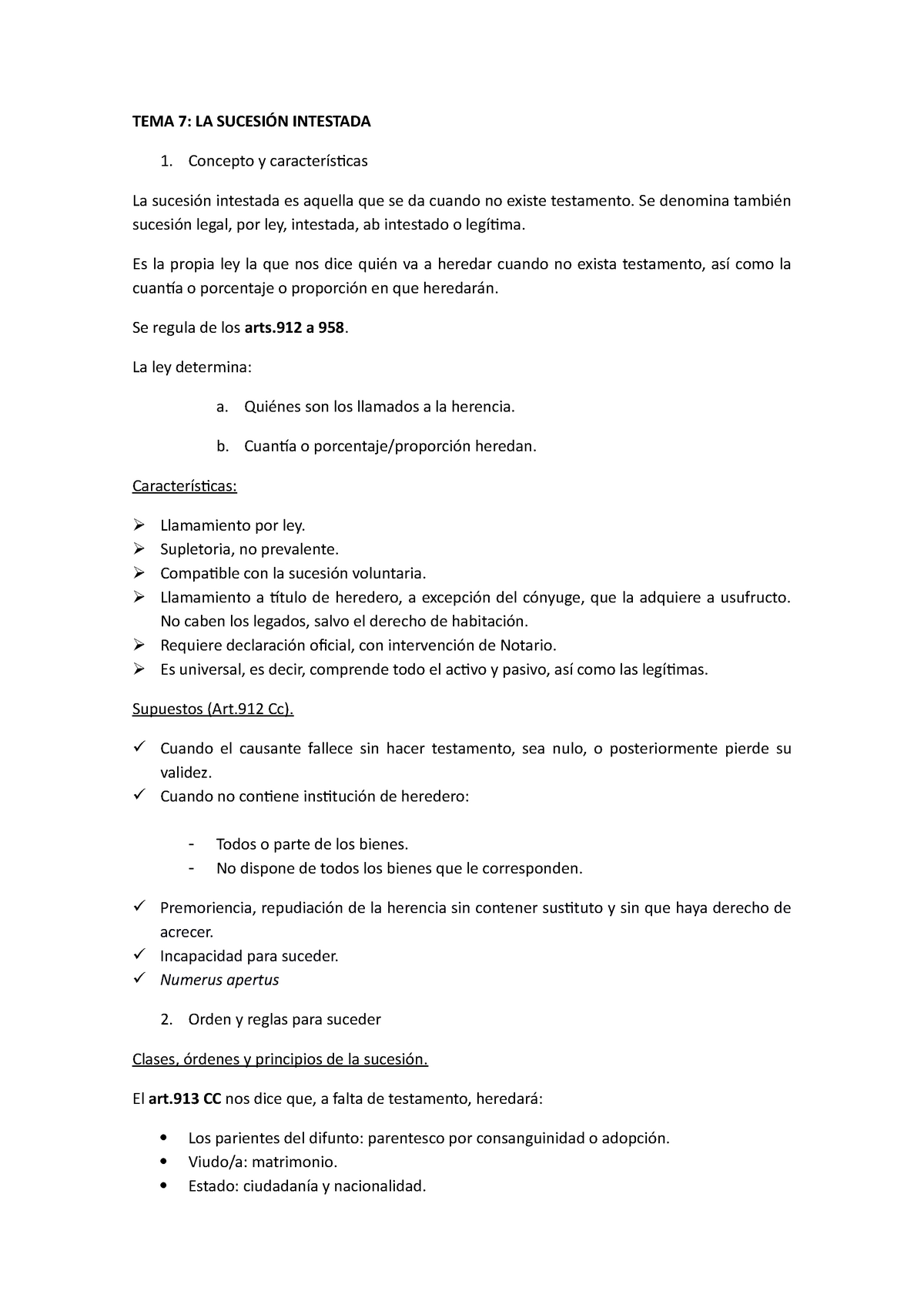 Tema 7 Tema 7 La SucesiÓn Intestada 1 Concepto Y Características La Sucesión Intestada Es 