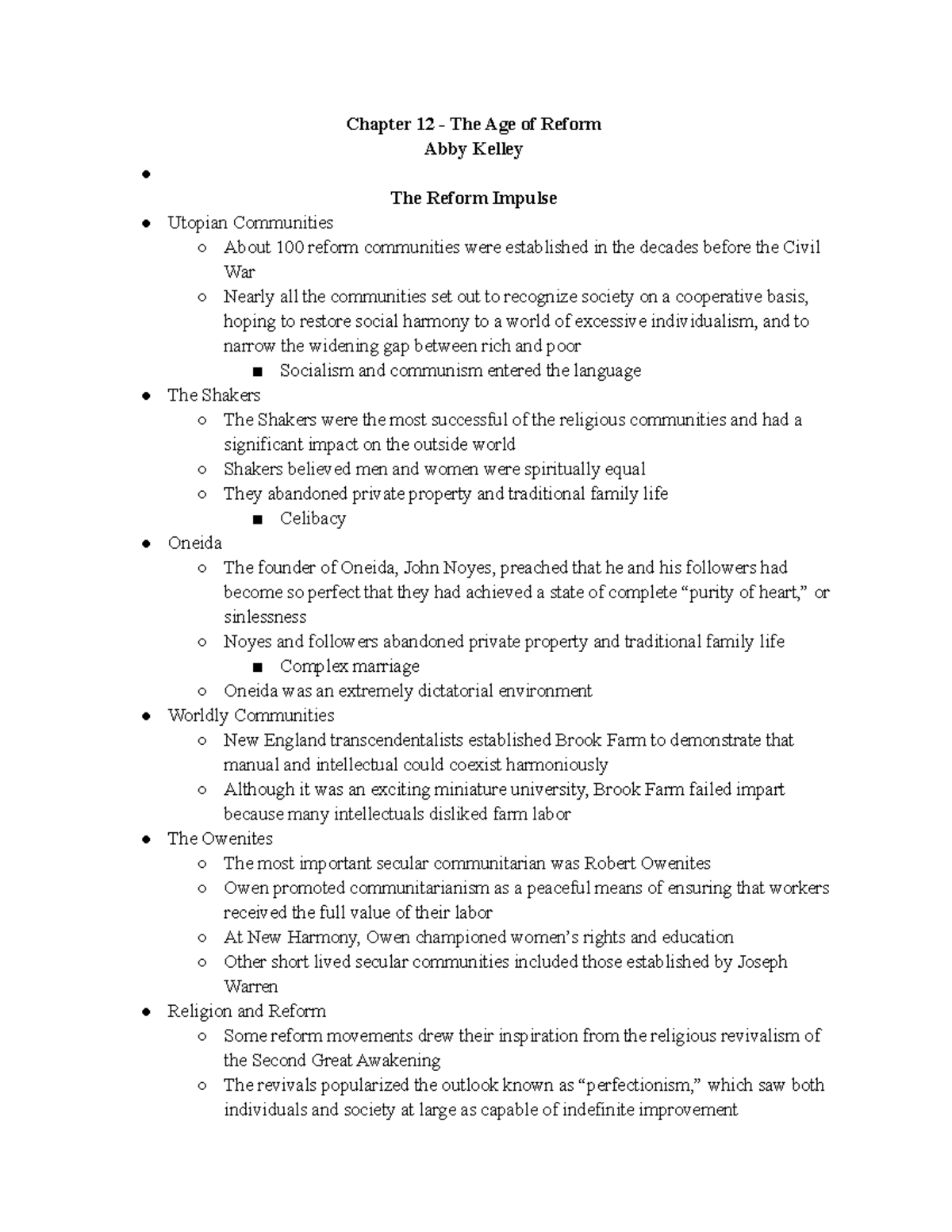 Chapter 12 The Age of Reform Textbook Notes - Chapter 12 - The Age of ...