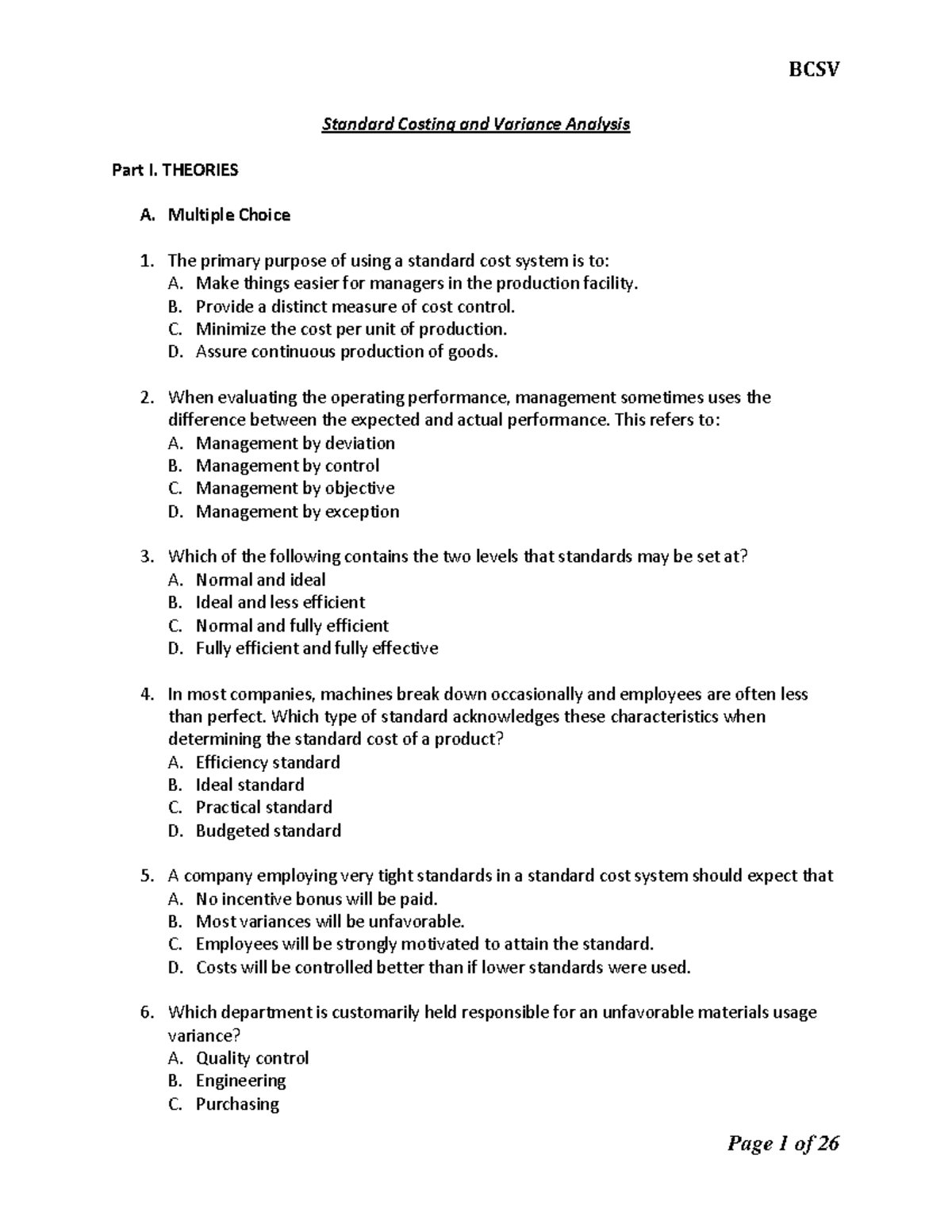 Cost Accounting 1 10 Final 1 Standard Standard Costing And Variance Analysis Part I Cost Accounting 1 10 Final 1 Standard Standard Costing And Variance Analysis Part I