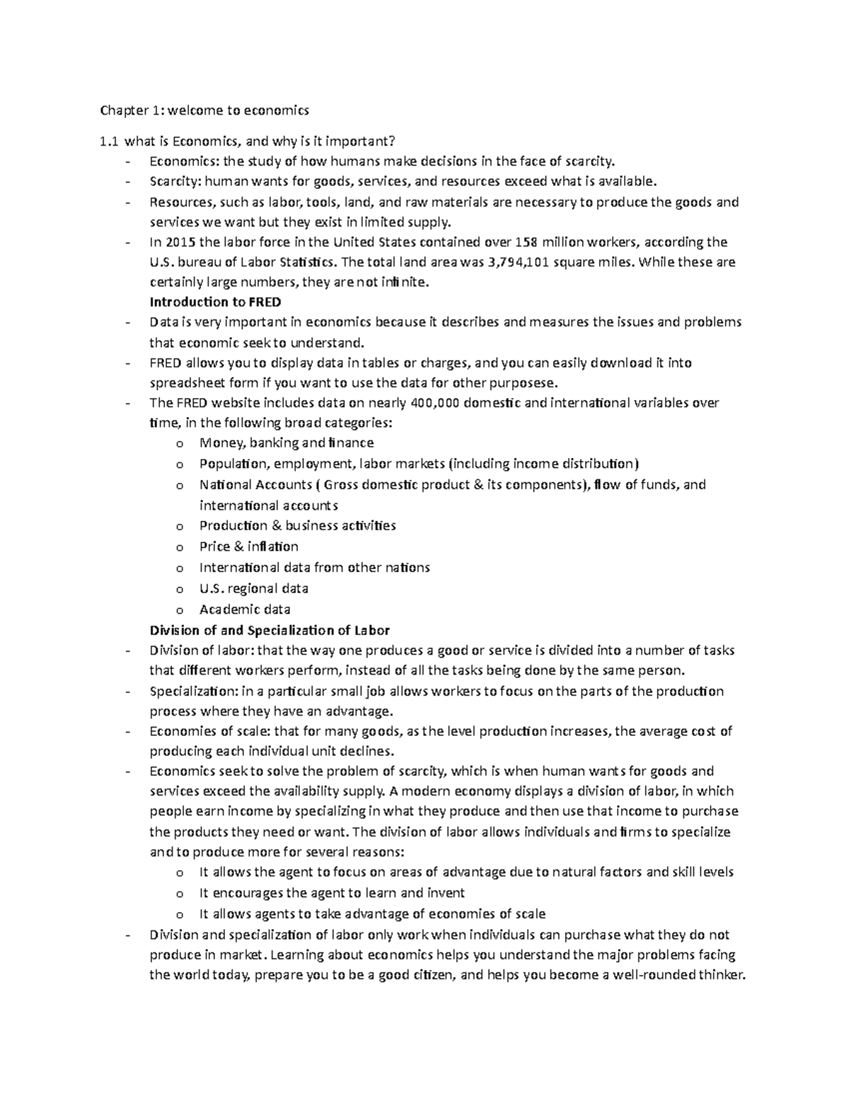 Macro economics Chapter 1 Summary Chapter 1 Welcome To Economics 1 