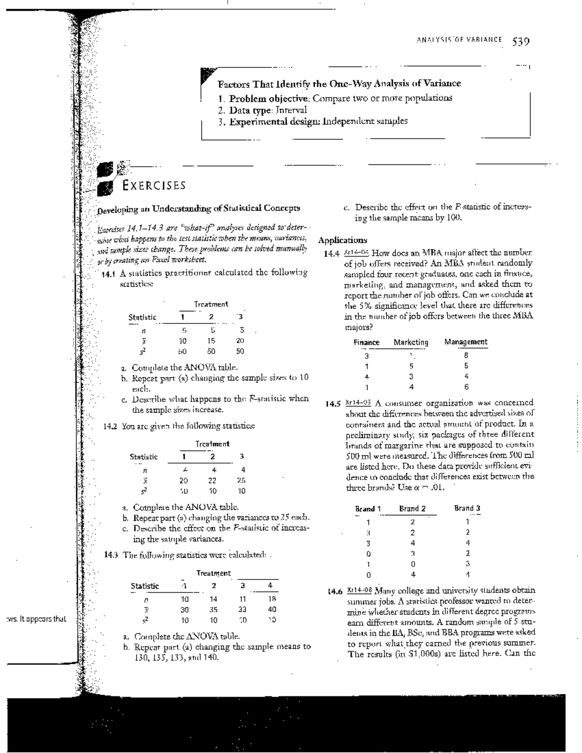 Keller 9 Chapter 14 problems - ANALYSIS OF VARIANCE 539 Factors That ...