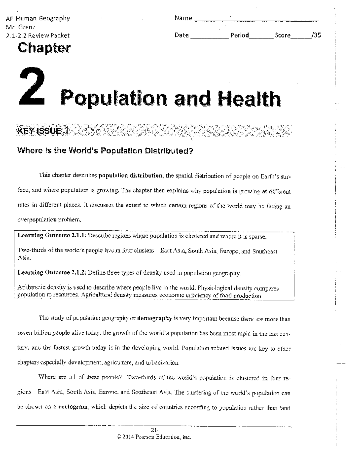 Chapter 2 Review Packet