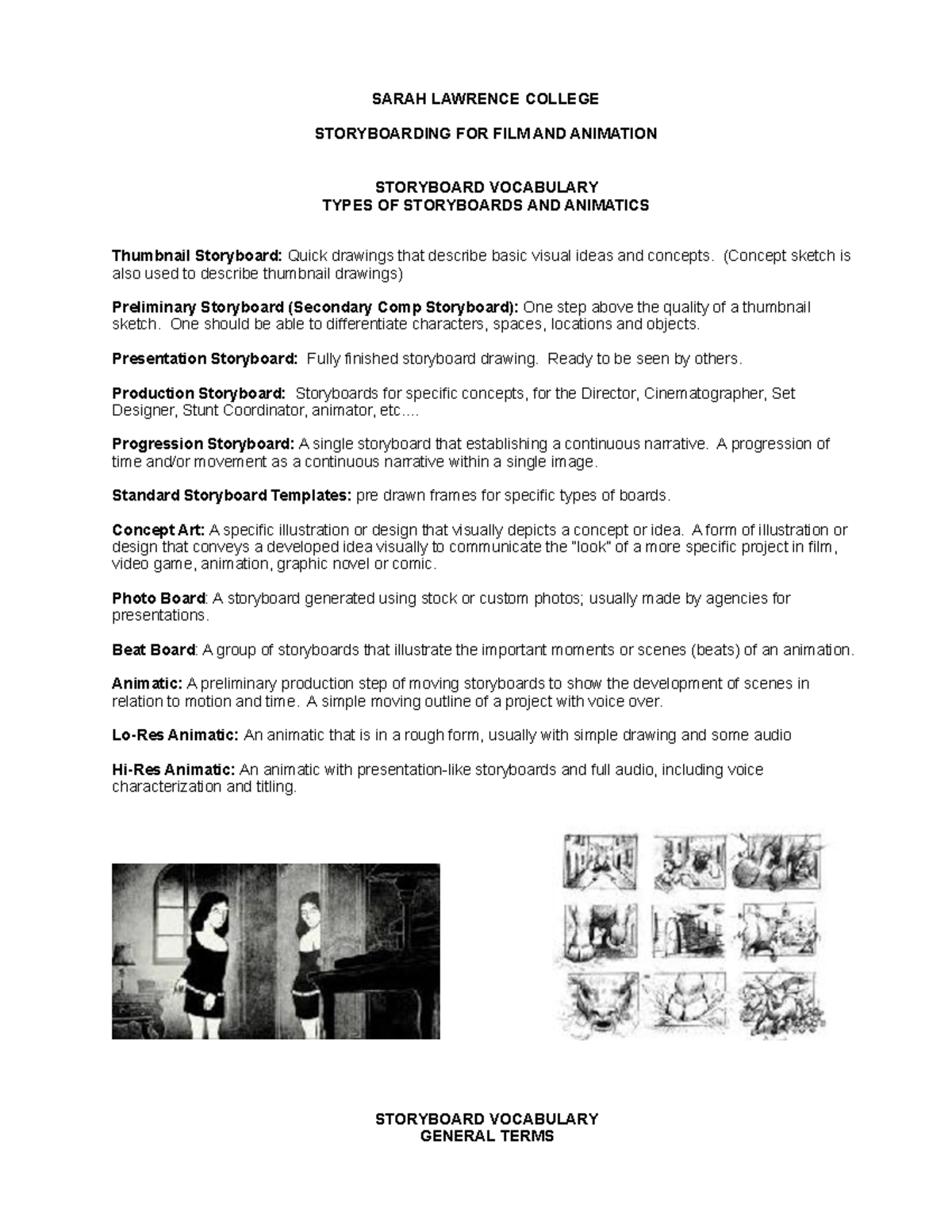 Storyboarding Vocabulary - SARAH LAWRENCE COLLEGE STORYBOARDING FOR ...