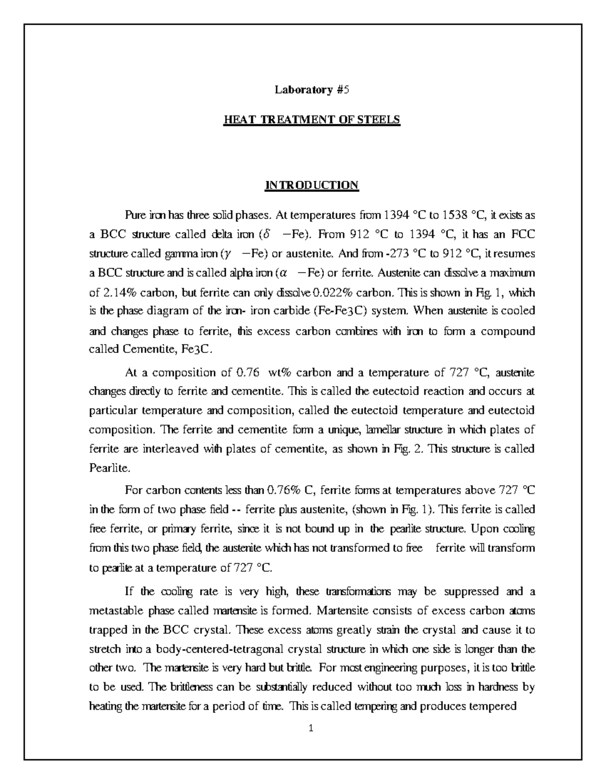 MECE3245 Materials Science Lab 6- Heat Treatment F18 - Laboratory # 5 ...