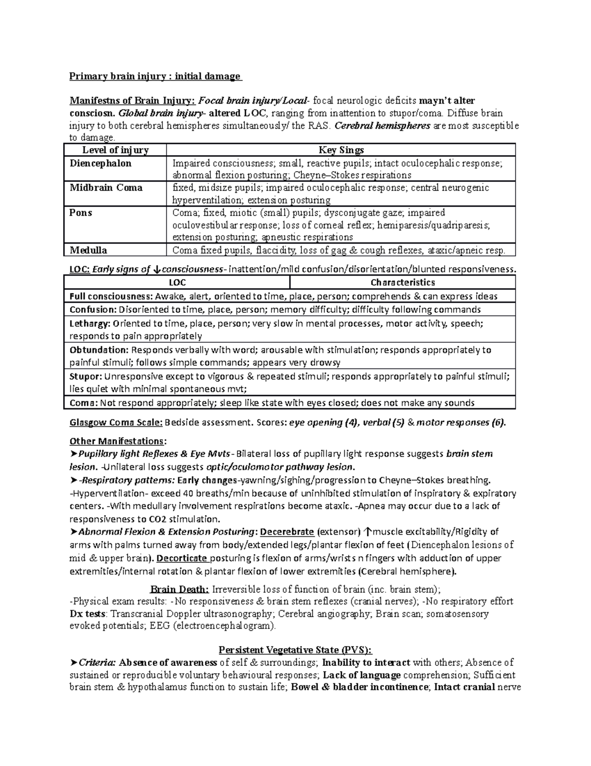Patho HEAD Injury - notes - Primary brain injury : initial damage ...