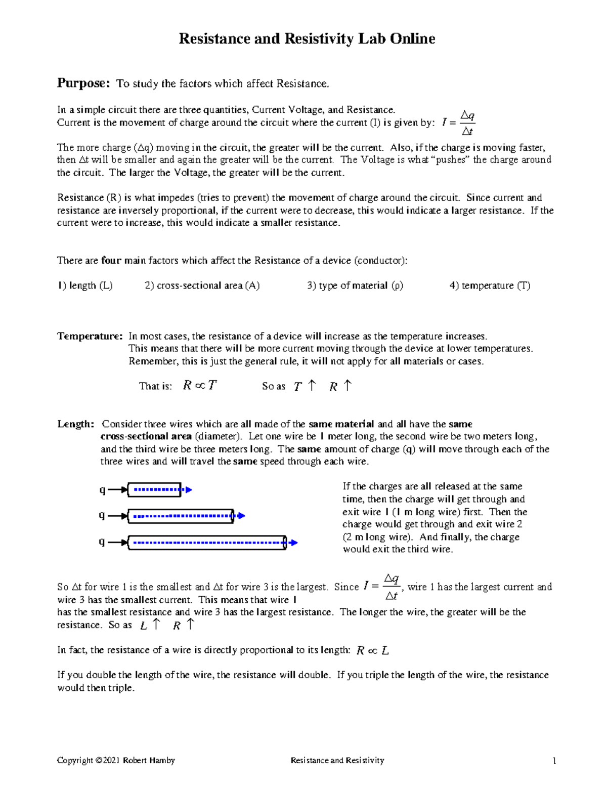 Fall22 Resistance and Resistivity Lab Online q q q t q I t q I = R L
