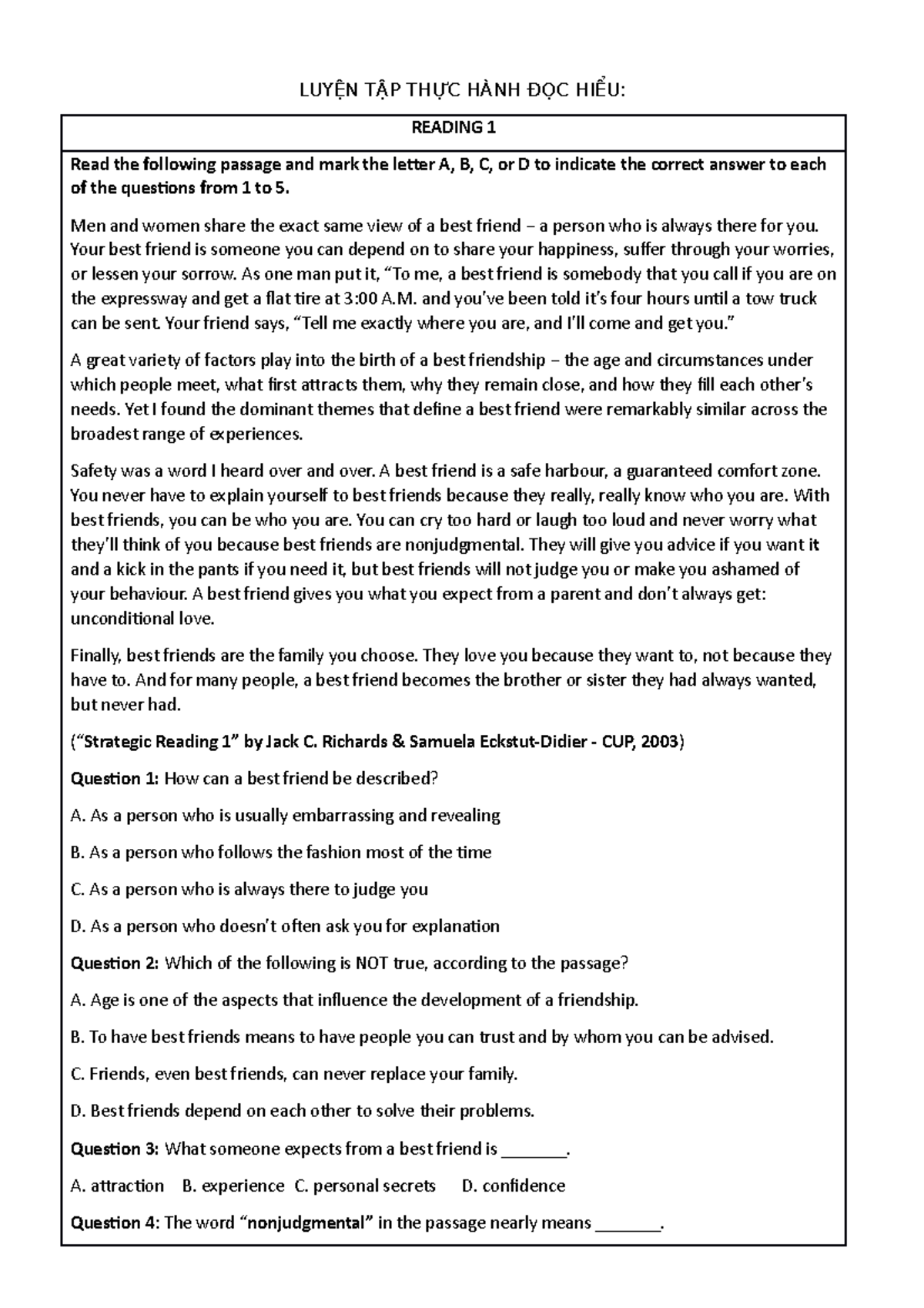 Reading 2 Ngữ pháp tiếng anh LUYỆN TẬP THỰC HÀNH ĐỌC HIỂU READING 1 Read the following