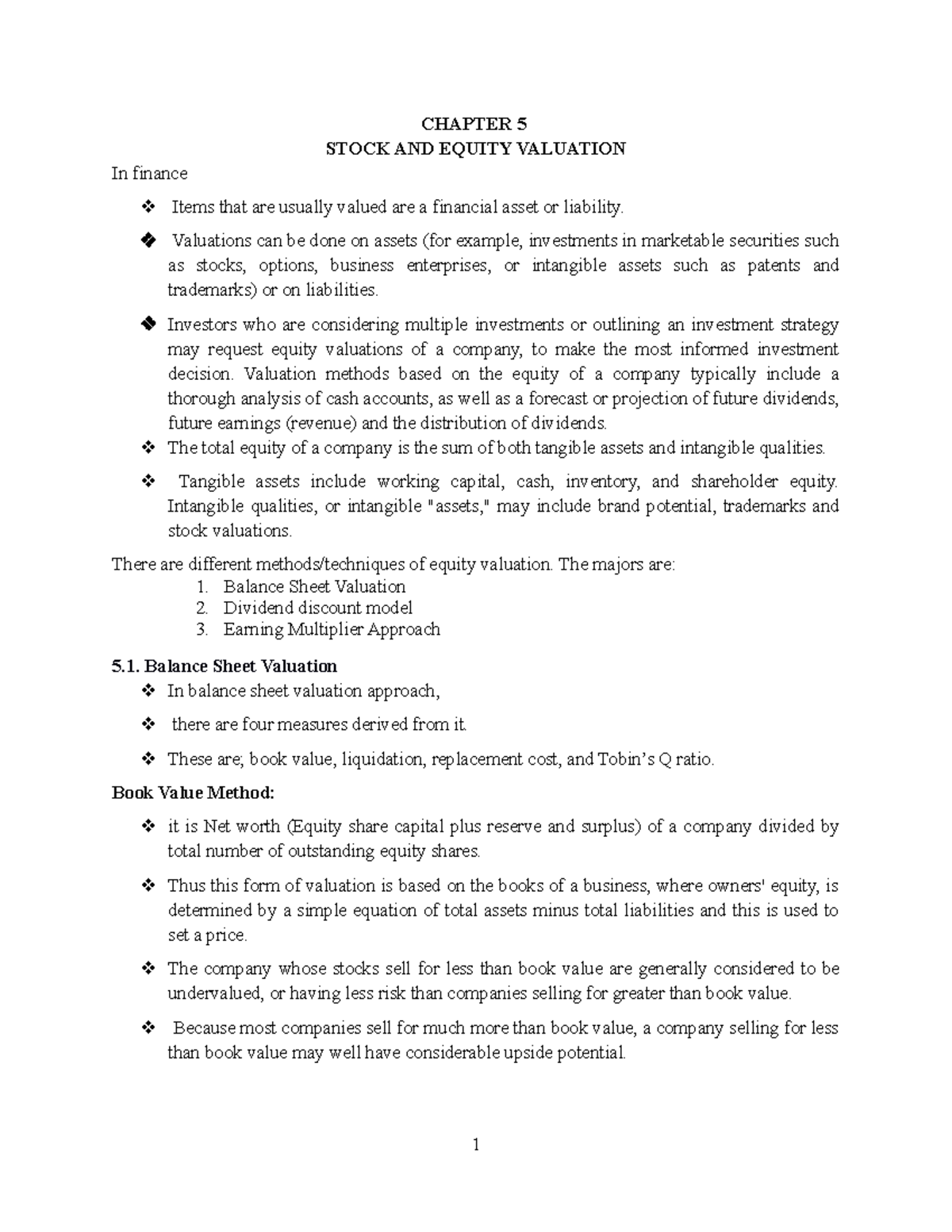 Chapeter. 6 - beset reference - CHAPTER 5 STOCK AND EQUITY VALUATION In ...