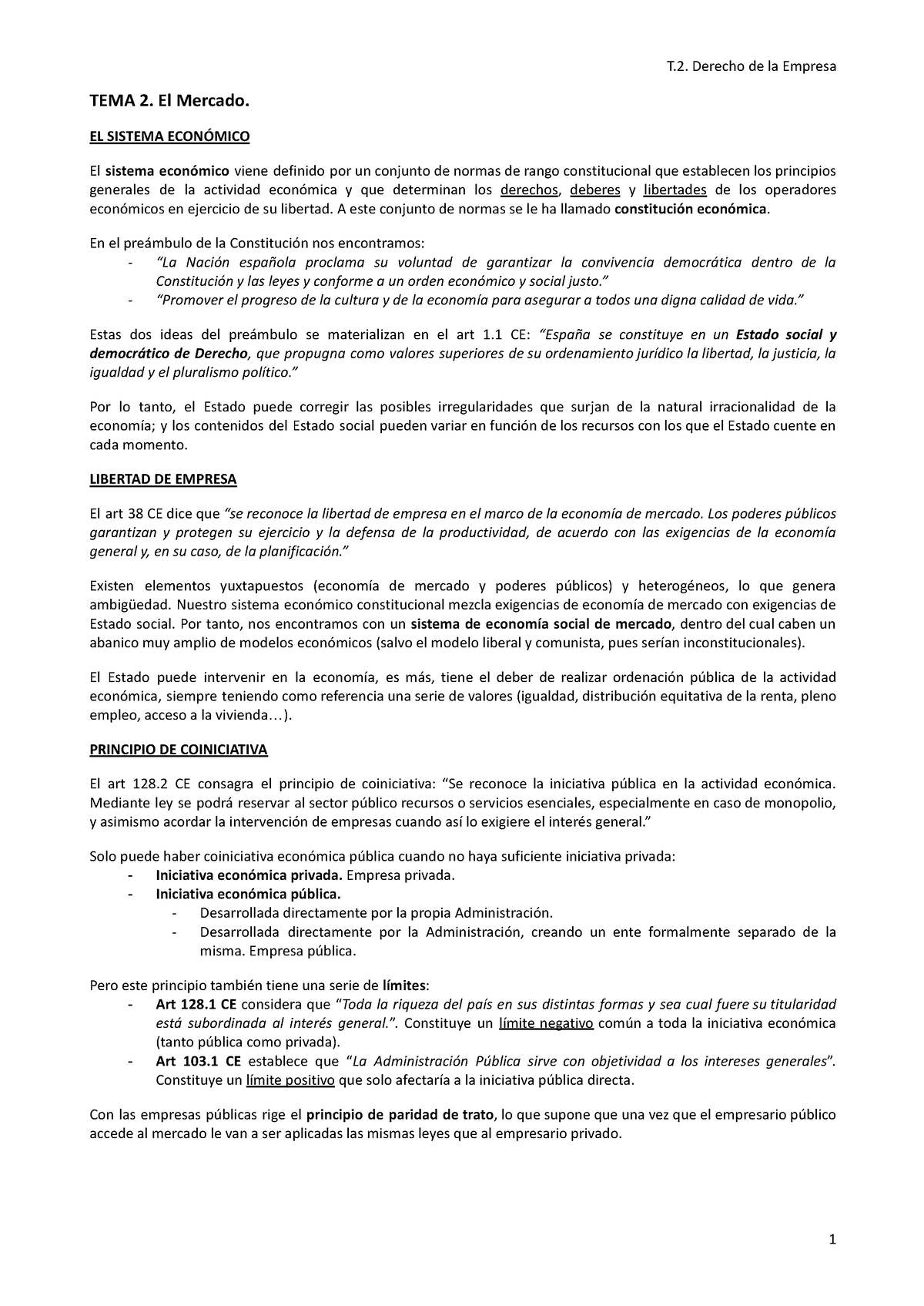 T 2 El Mercado Derecho De La Empresa T Derecho De La Empresa Tema 2 El Mercado El Sistema