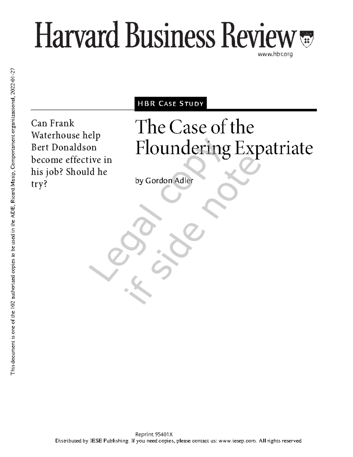 Caso Directivo Expatriado hbr HBR CASE STUDY The Case of the