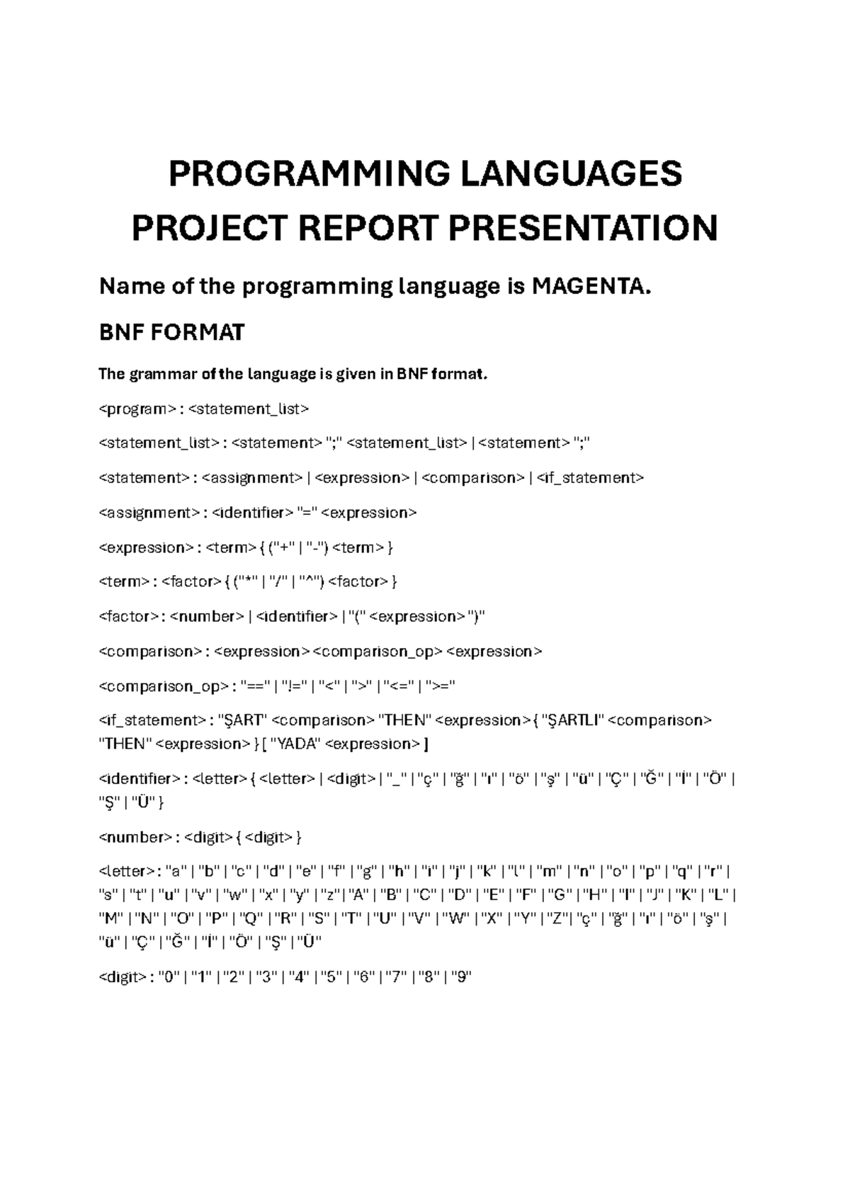 Project Report - dsadasdas - PROGRAMMING LANGUAGES PROJECT REPORT ...