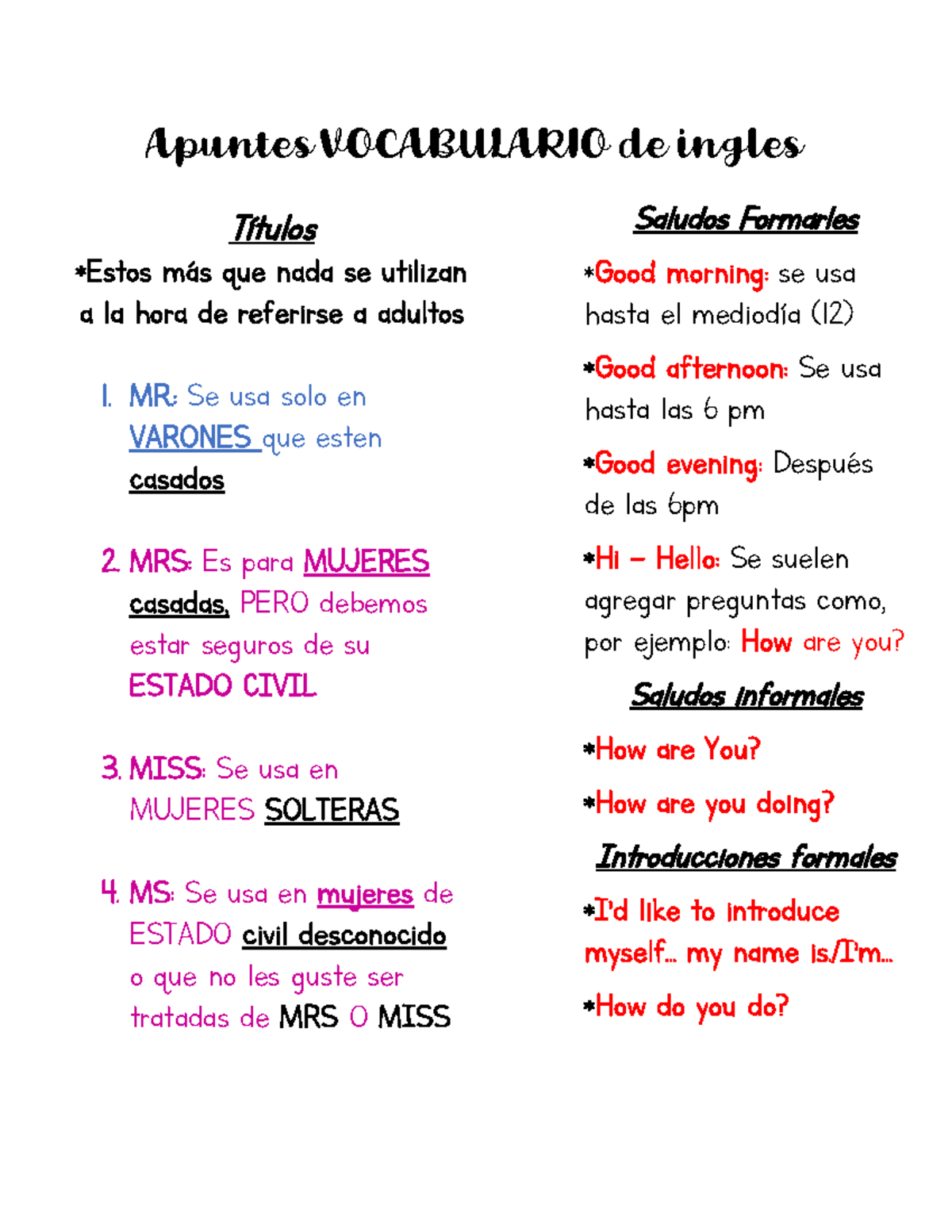 Apunte lesson 1,2,3 - aaaaaa - Títulos *Estos más que nada se utilizan ...