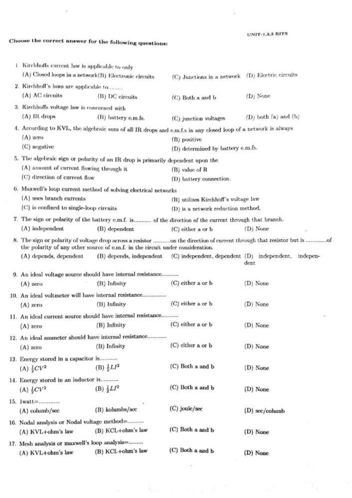 ECE MCQ - Mcq On Electrical Engineering - B.tech CSE - Studocu