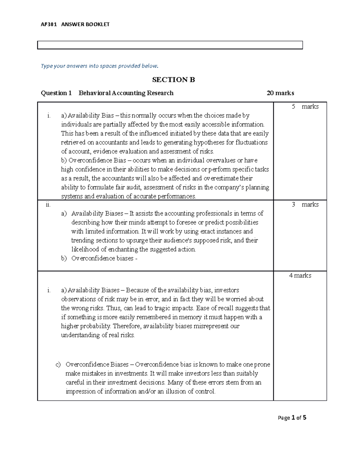 AF301 - MST - Type your answers into spaces provided below. SECTION B ...