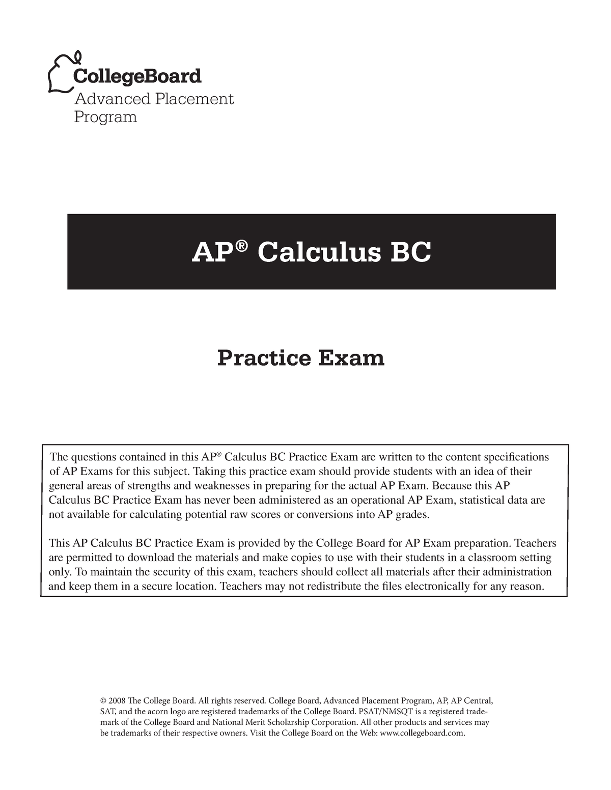 Ap calculus bc practice exam The questions contained in this AP