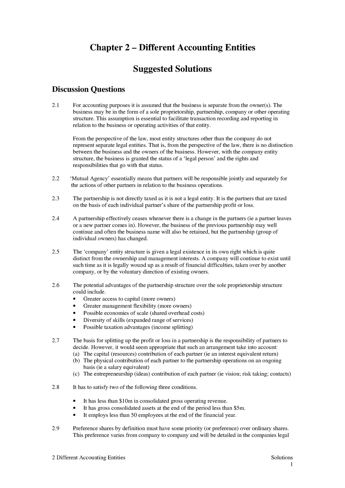 Chapter Different Accounting Entities Solutions Chapter Different Accounting Entities