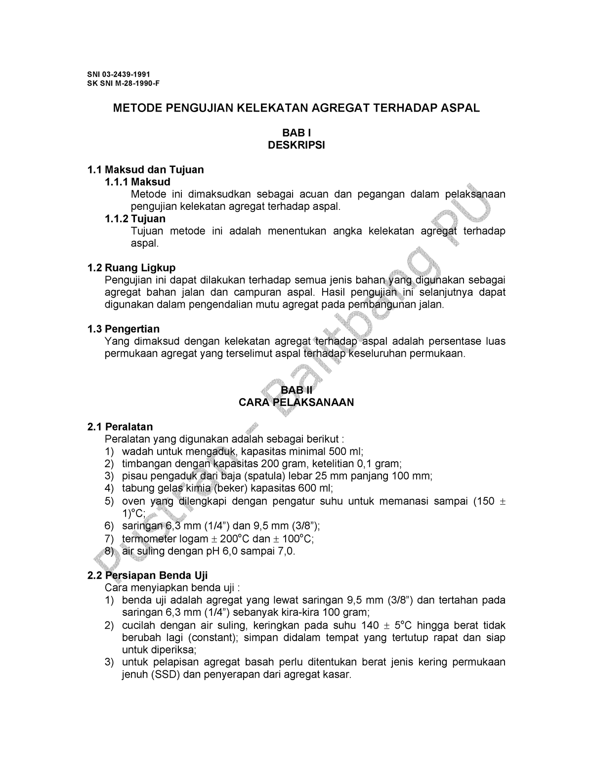 (Kelekatan Aggregate Terhadap Aspal-Aspal) - SNI 03-2439- SK SNI M-28 ...