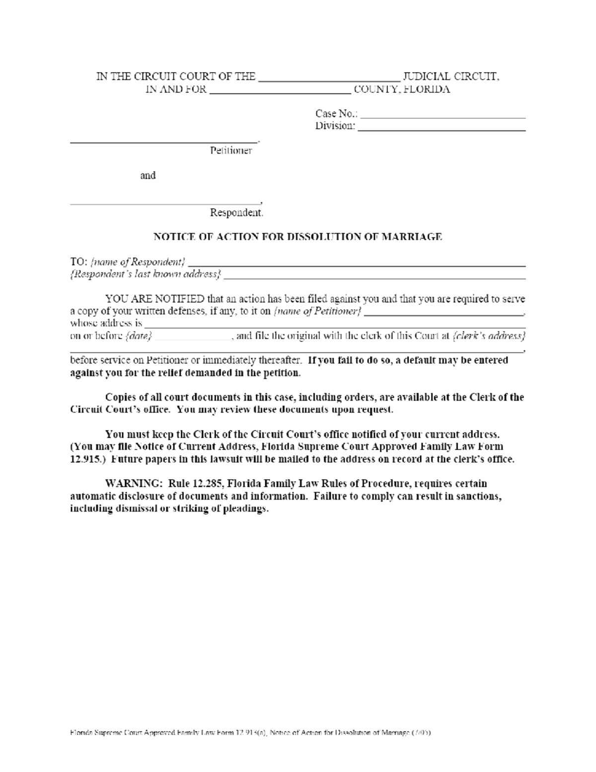 Family Law Forms, Package 1(c), Constructive Service 33 LEX 122 Studocu