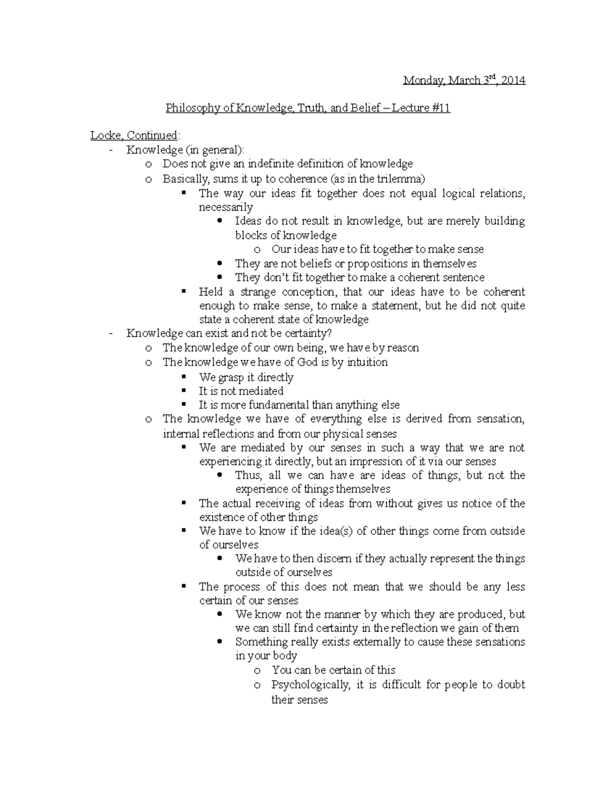 Knowledge, Truth and Belief - Lecture notes - 7 March 3, 2013 - Monday ...