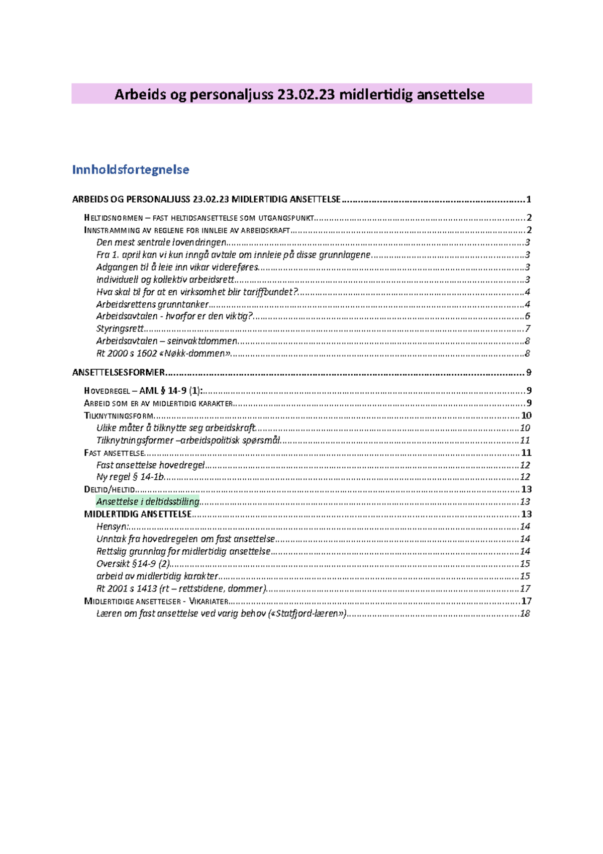 Arbeids Og Personaljuss Midlertidig Ansettelse - ARBEIDS OG ...