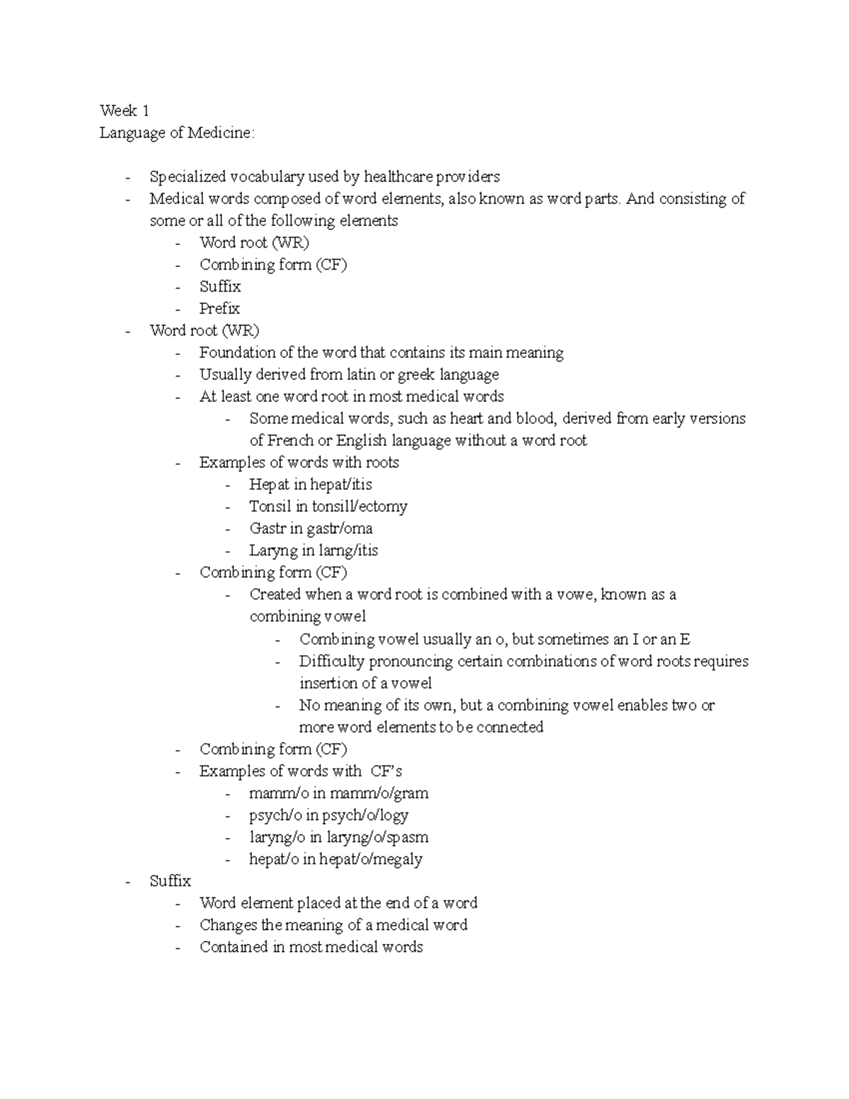 Med Terminology Notes - 1-15 - Week 1 Language of Medicine ...