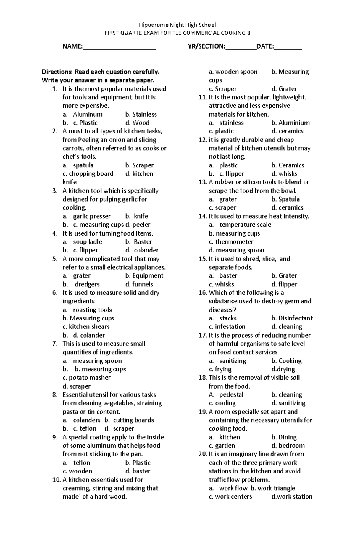 Toaz - Lecture notes - Hipodromo Night High School FIRST QUARTE EXAM ...