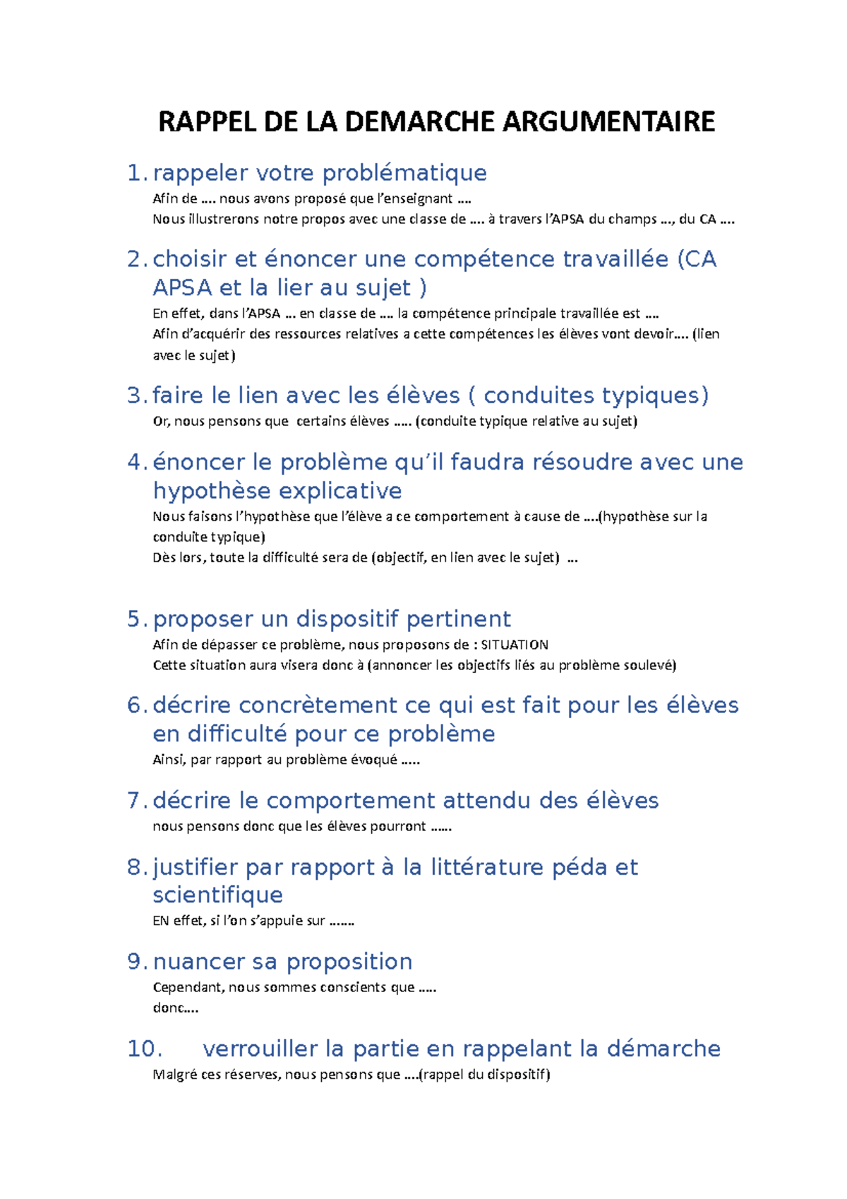 Rappel DE LA Demarche - Méthodologie De L'écrit 2 Du CAPEPS, Des ...