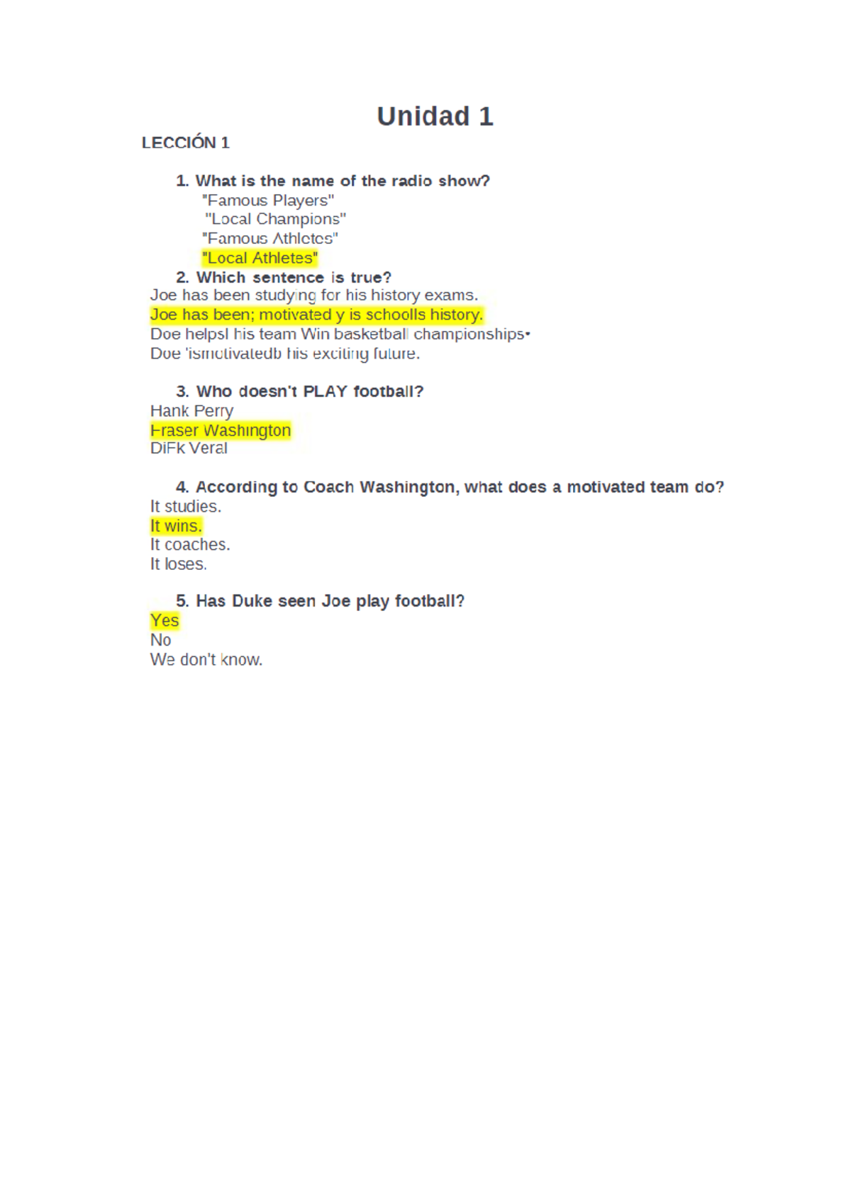 Lecciones Inglés IV Unidad 1 LECCIÓN 1 1. What is the name of the