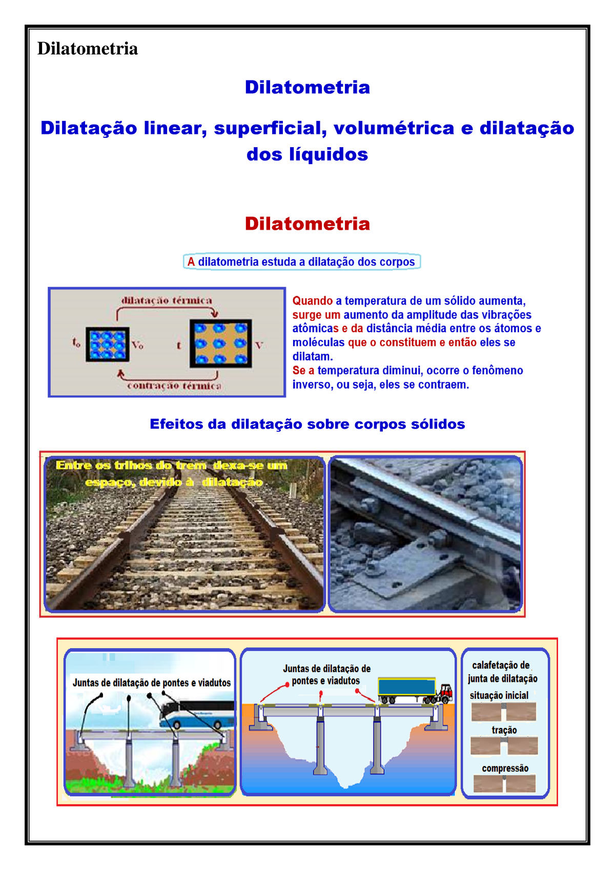 Dilatometria Dilatometria Dilatometria Dilatação Linear Superficial Volumétrica E Dilatação 9795