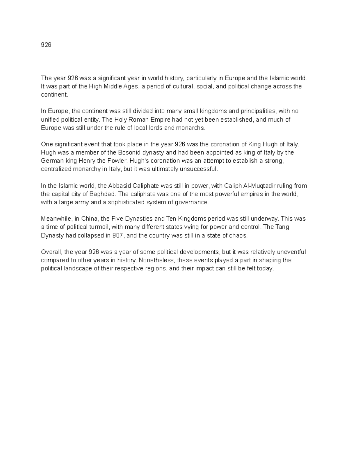 Untitled document (79) - 926 The year 926 was a significant year in ...
