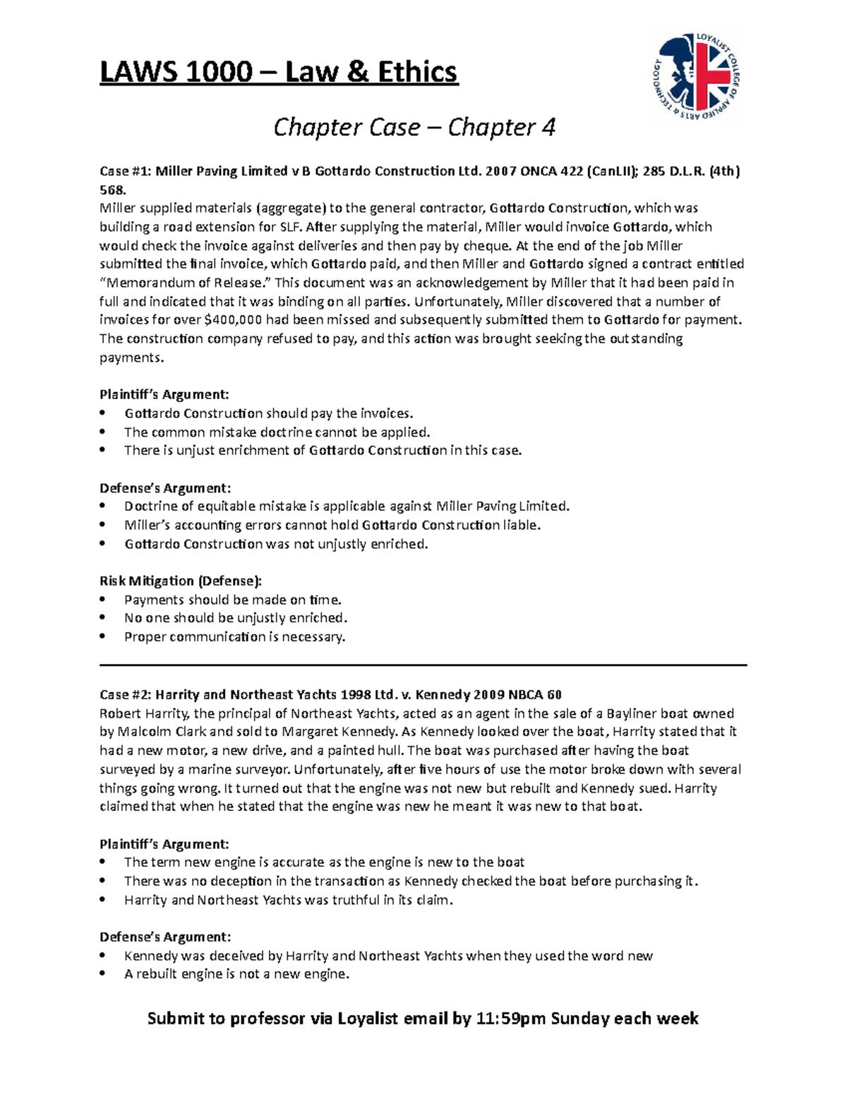 LAWS 1000 - Case Homework - Chapter 4 (Gurwinder) - LAWS 1000 – Law ...