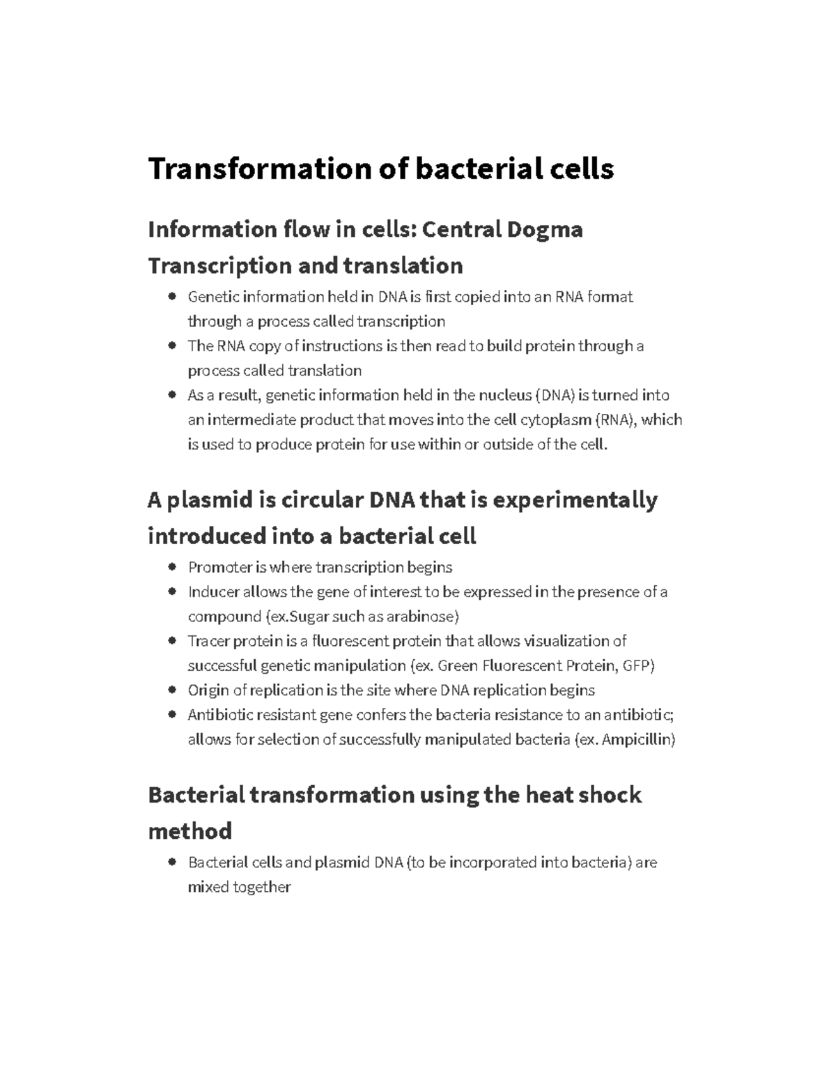 Transformation of bacterial cells(notes) - Transformation of bacterial ...
