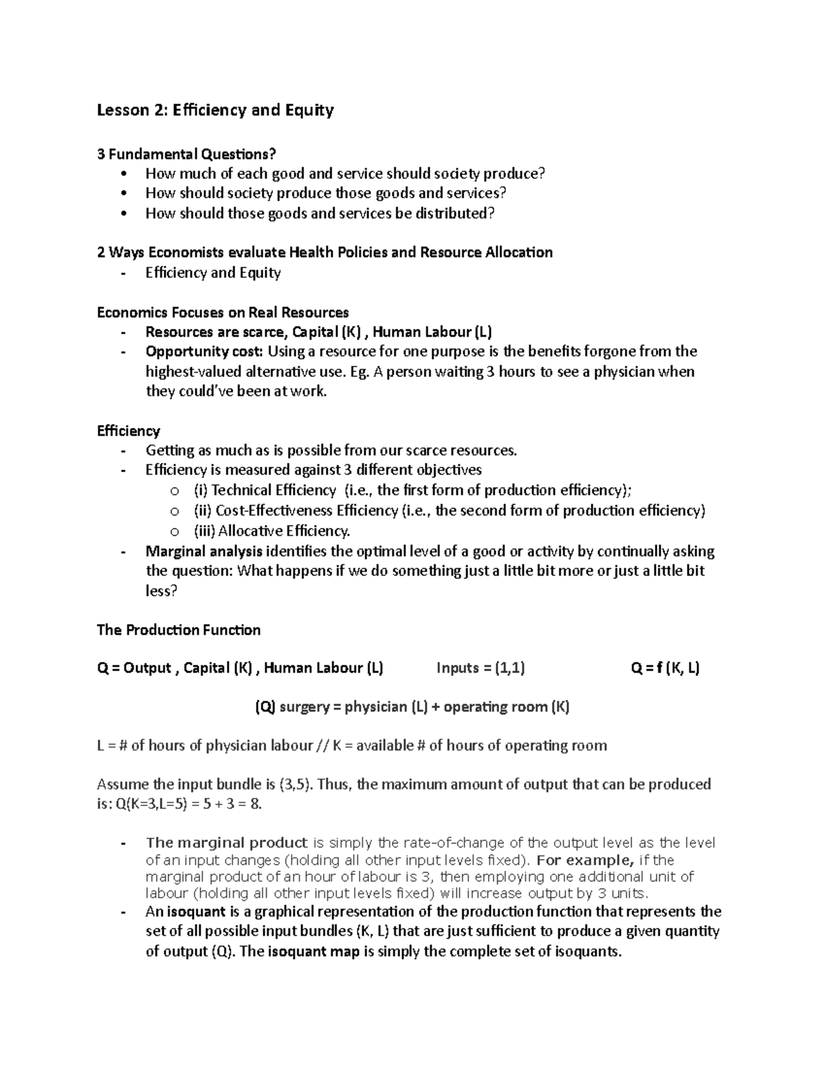 Lesson 2 - study material for student - Lesson 2: Efficiency and Equity ...