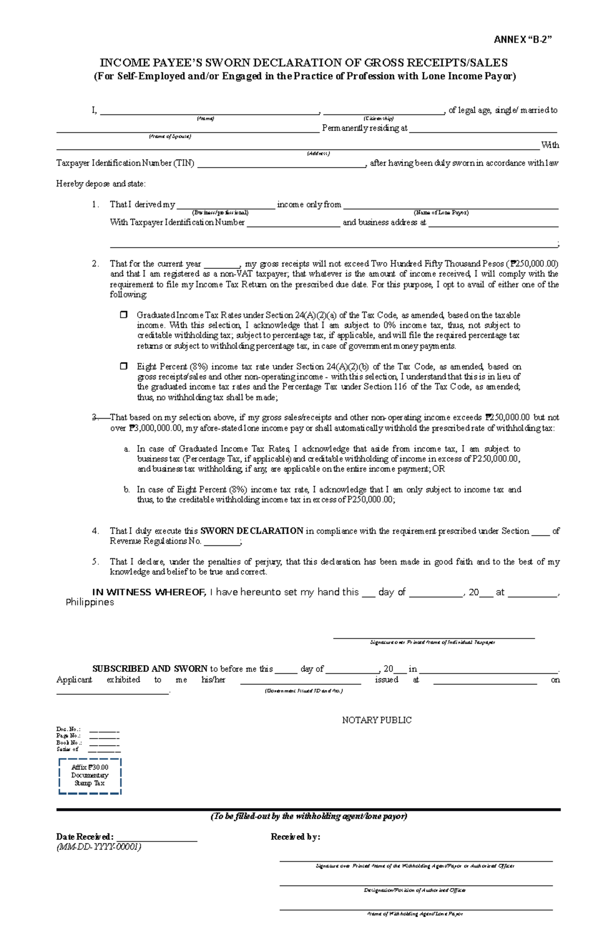 Annex B 2 RR 11 2018 1 Sworn DEC - ANNEX “B-2” INCOME PAYEE’S SWORN ...