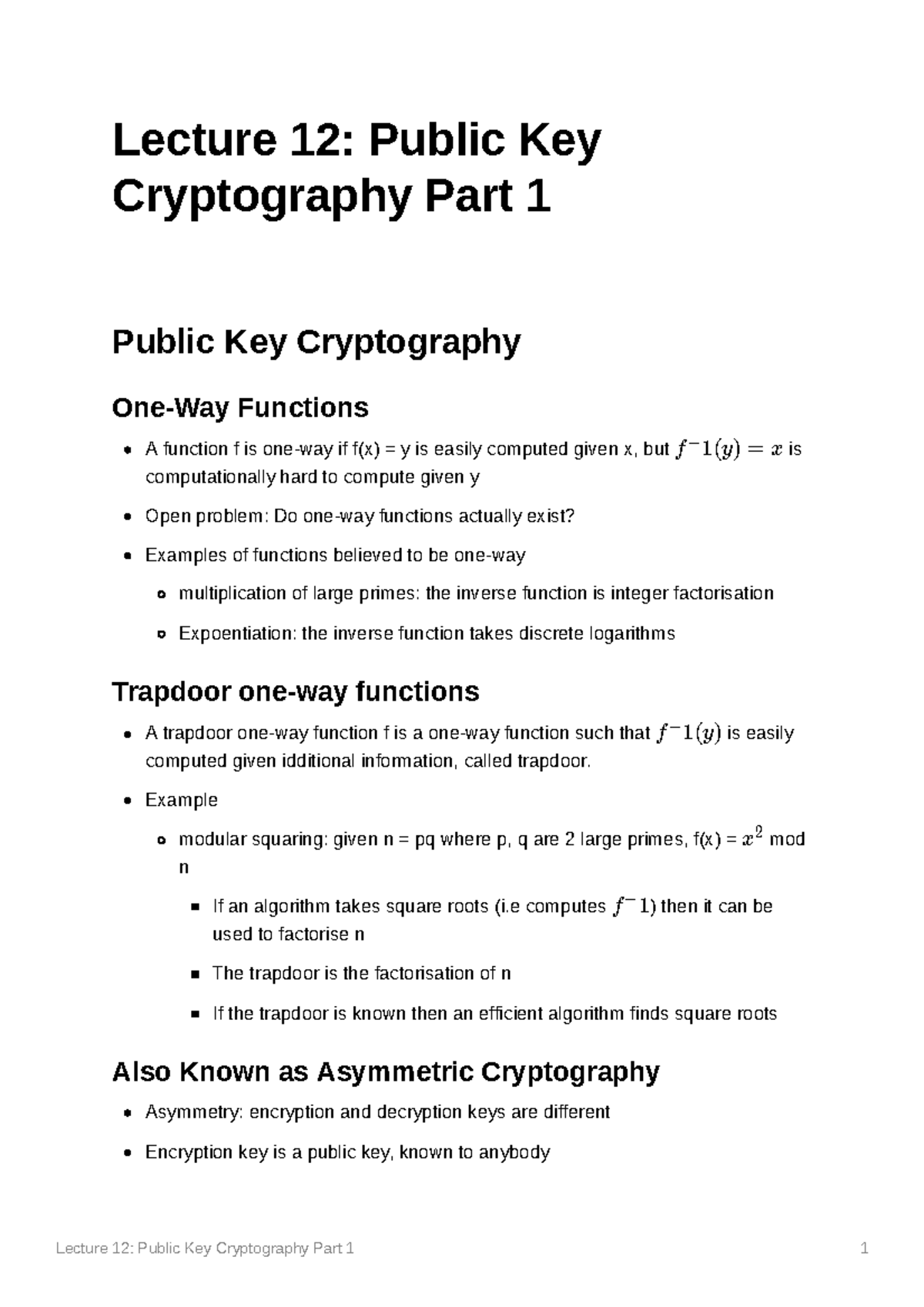 Lecture 12 Public Key Cryptography Part 1 - Example modular squaring ...