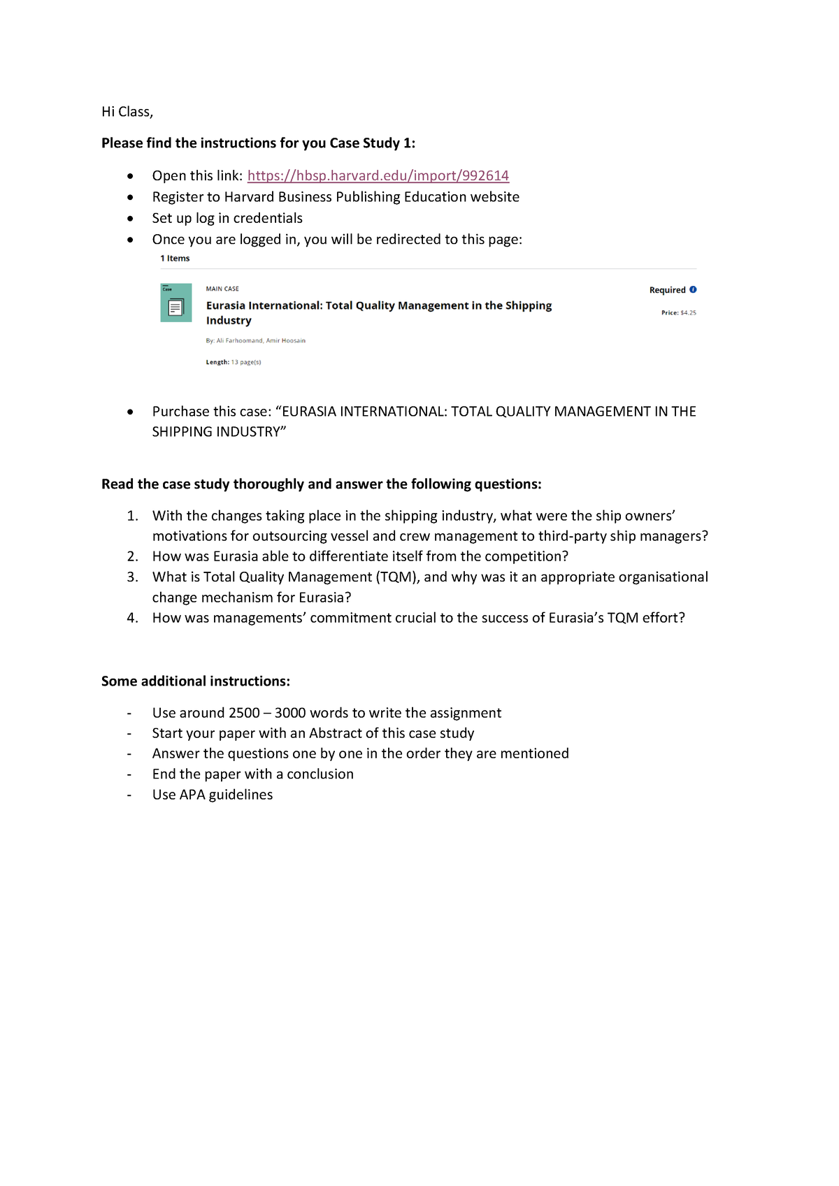 Case Study 1 Instructions - Hi Class, Please Find The Instructions For ...