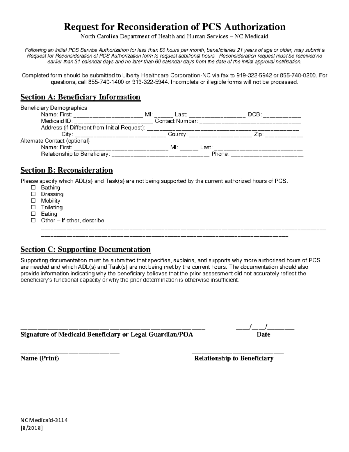 Request for Reconsideration (NC Medicaid3114) 9 NC Medicaid [8/2018