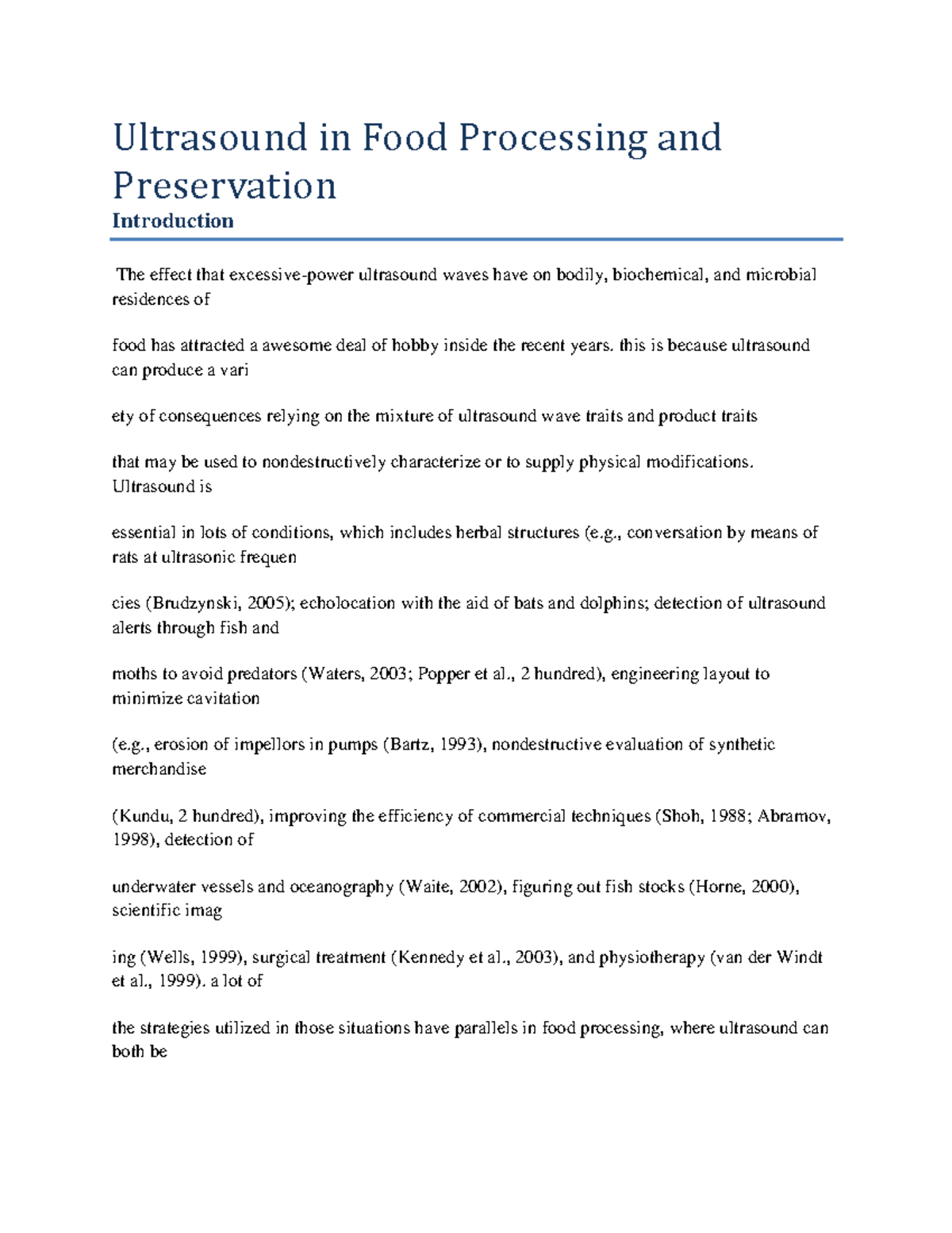 Ultrasound in Food Processing and Preservation Ultrasound in Food
