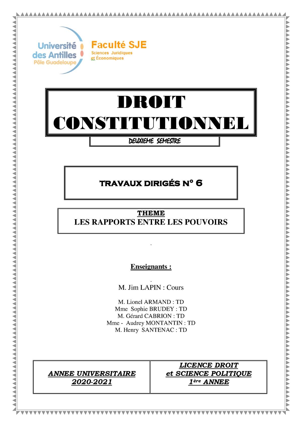 TD N° 6 Droit Constitutionnel Complet - DROIT CONSTITUTIONNEL DEUXIEME ...