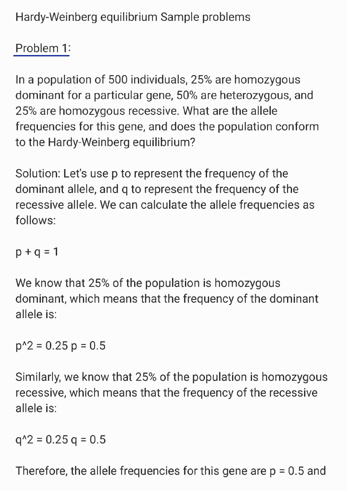 HardyWeinberg equilibrium Sample problems General biology Studocu