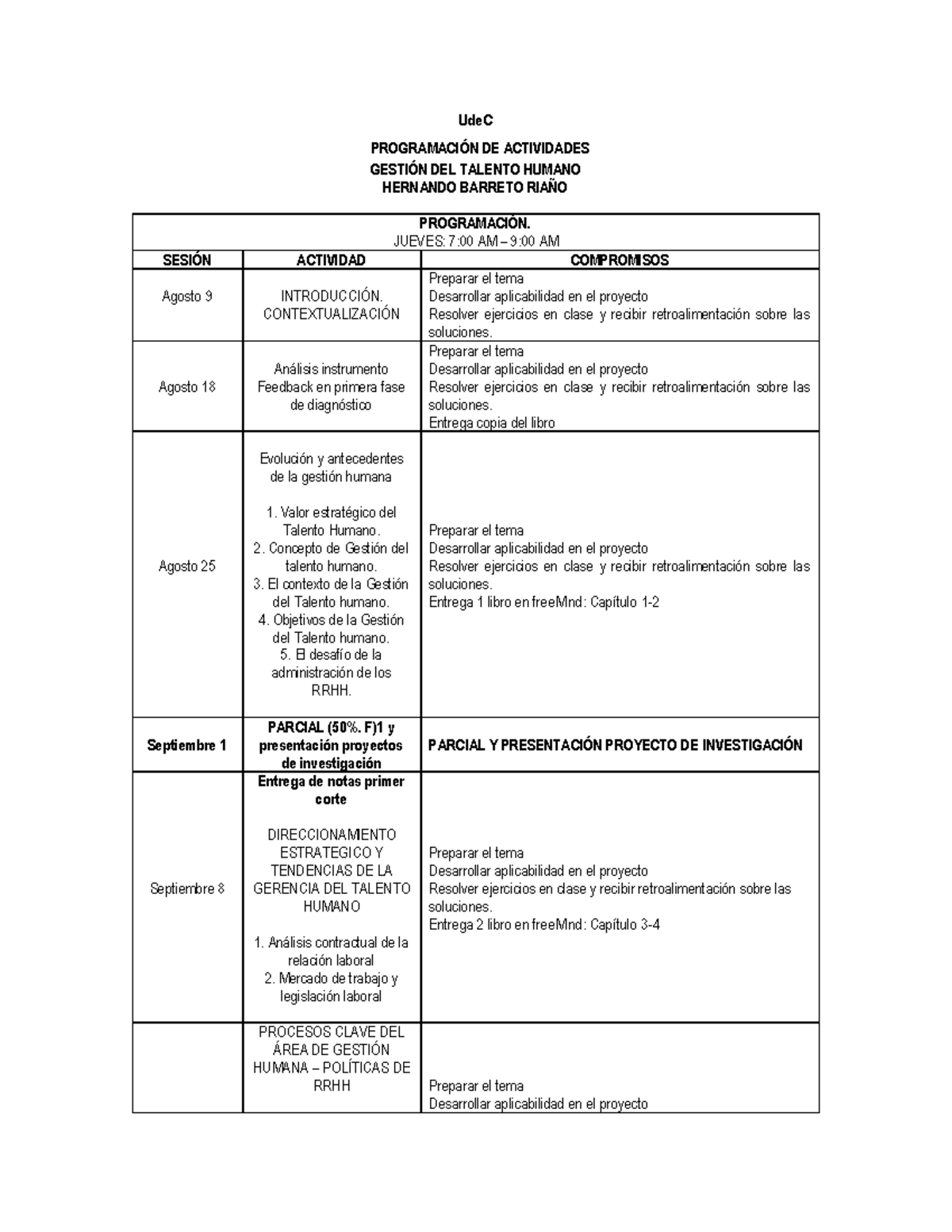 Programación DE Actividades - Gestión Del Talento Humano - UdeC ...