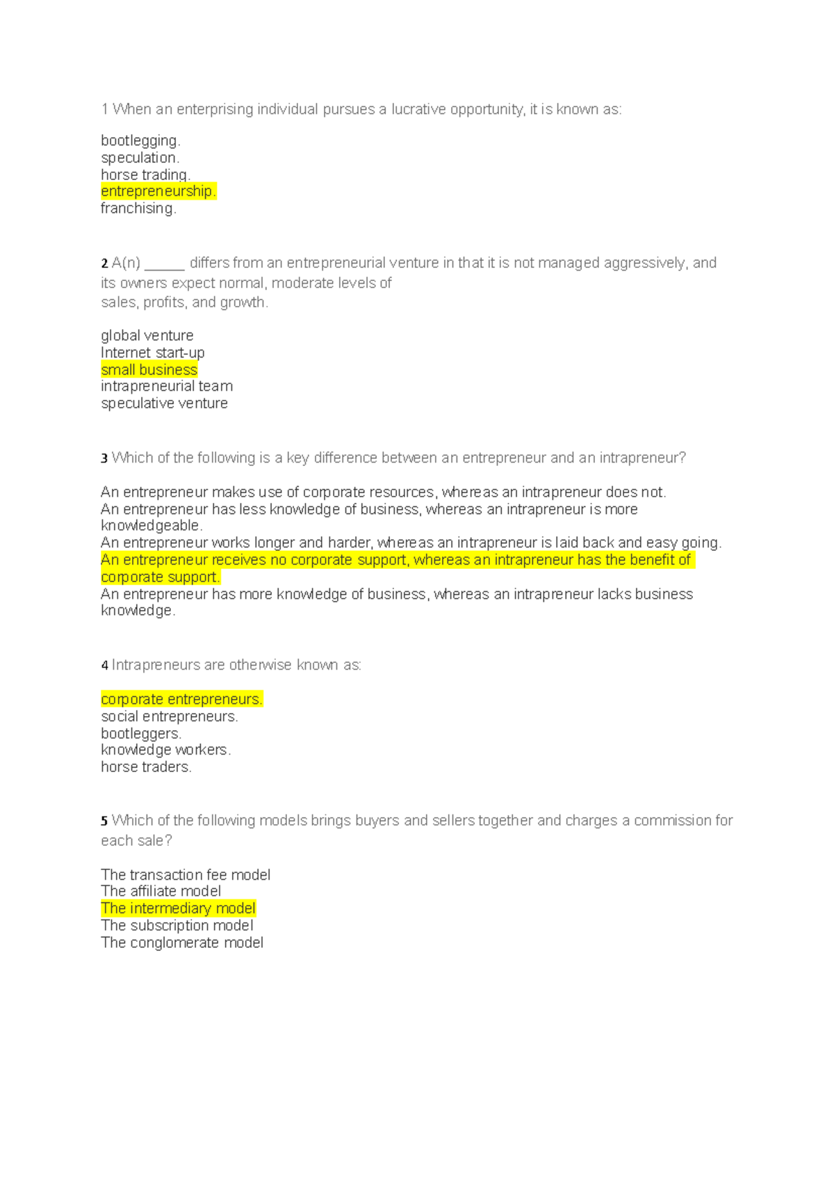 Bus-201 CH7 QUIZ - QUIZ FROM CHAPTER 7 - 1 When An Enterprising ...